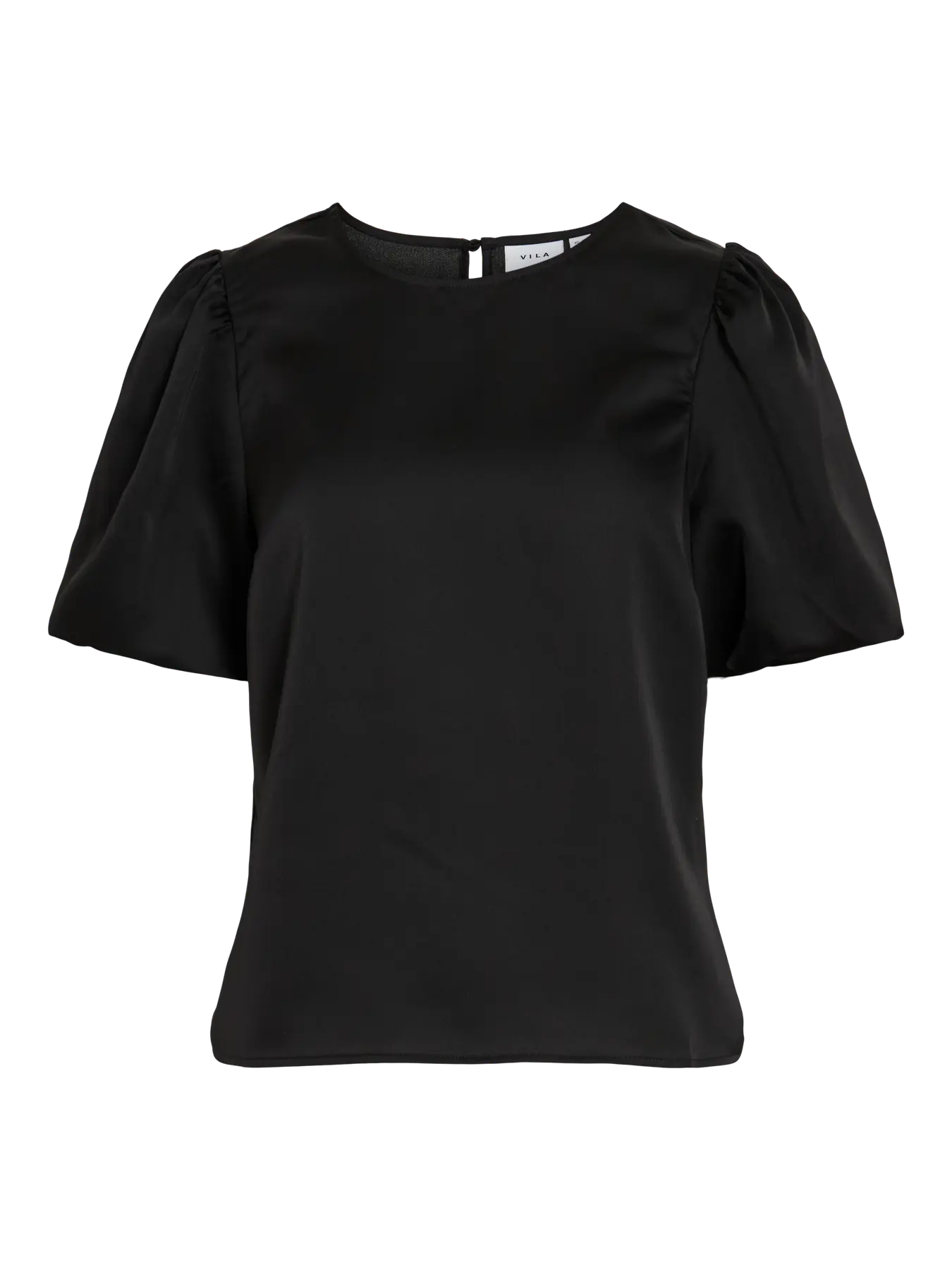 VIELLETTE 2/4 SATIN PUFF TOP BLACK