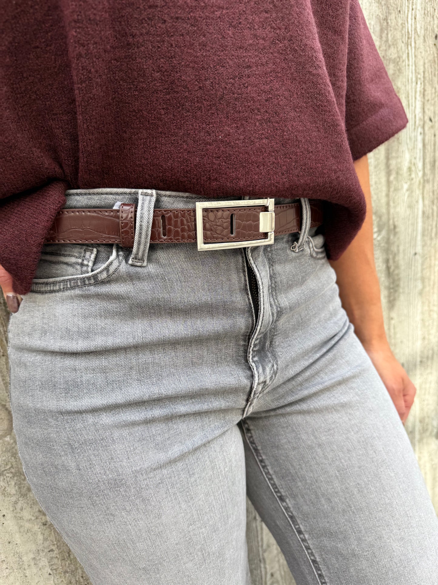 ONLASTA CROCO PU JEANS BELT BROWN
