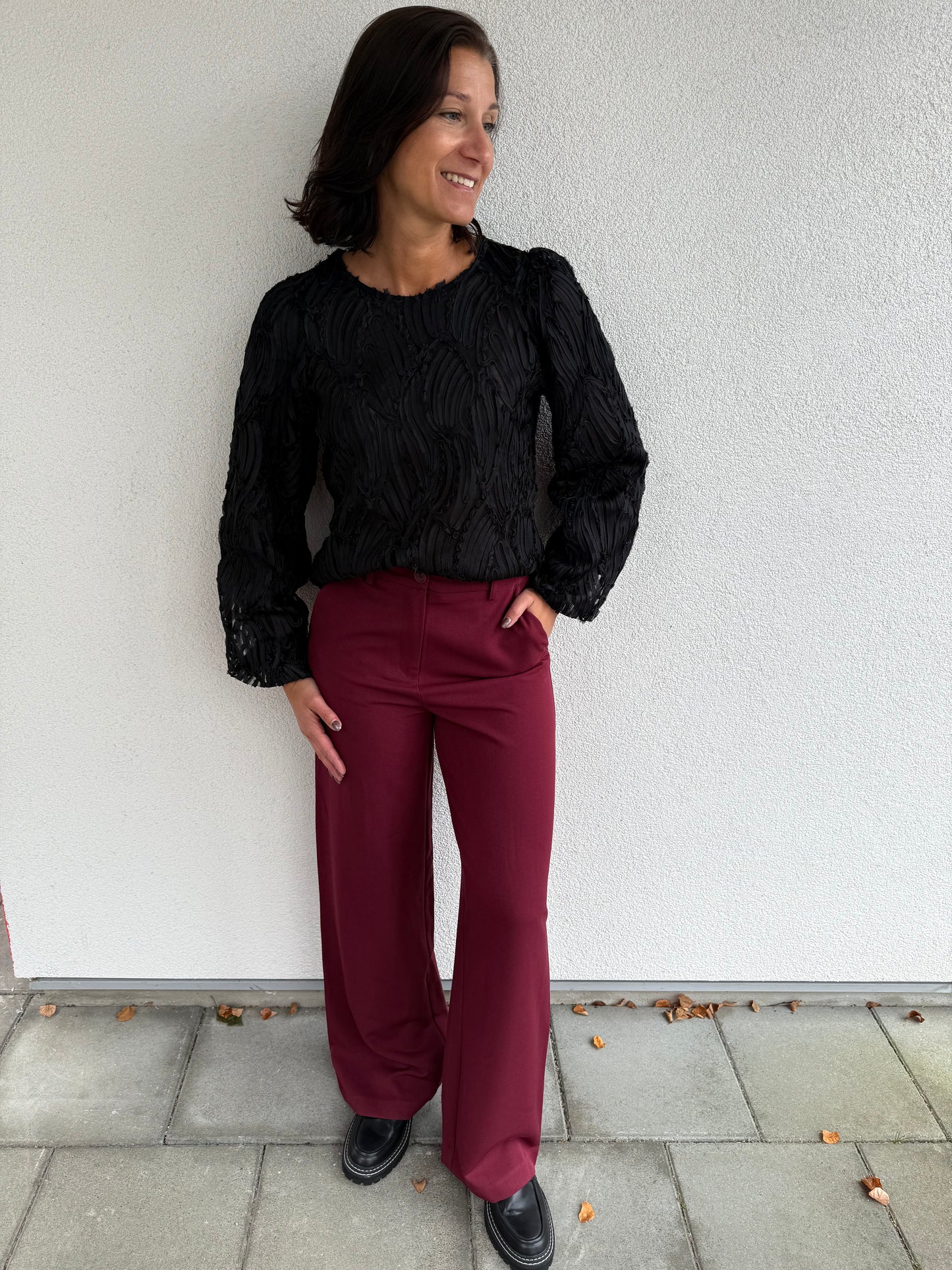 OBJLUCIE L/S RE O-NECK TOP BLACK