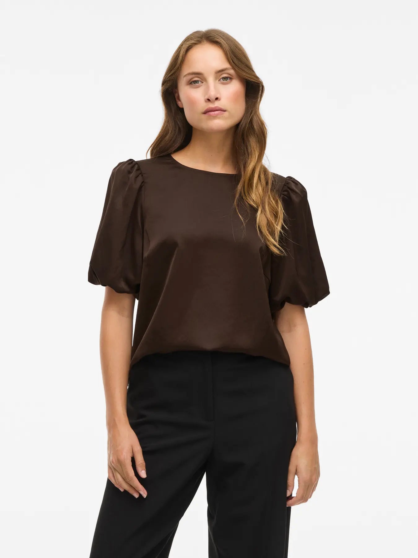 VIELLETTE 2/4 SATIN PUFF TOP COFFEE BEAN