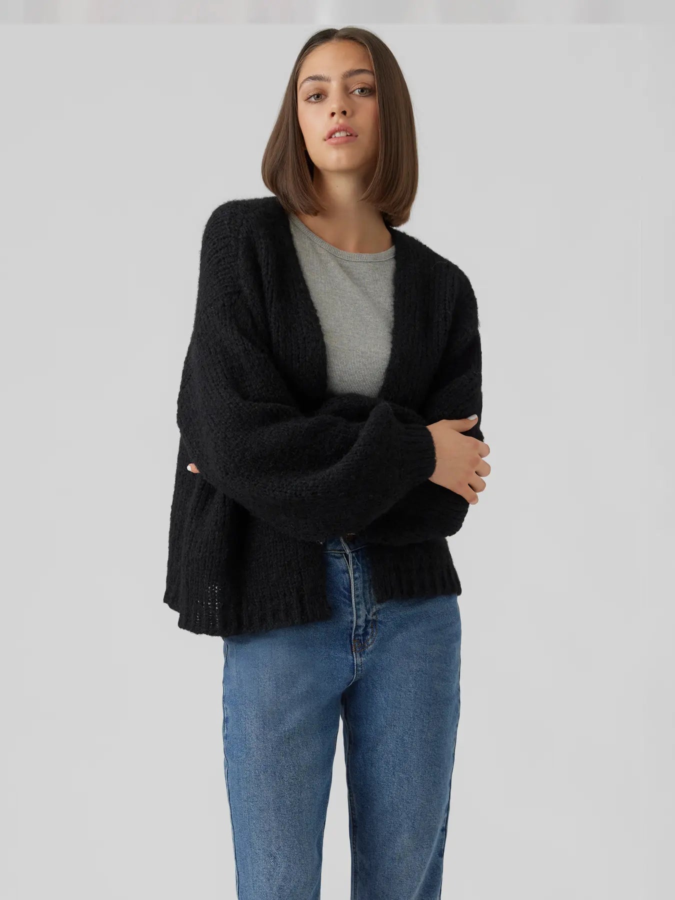 VMMAYBE LS OPEN CARDIGAN BLACK