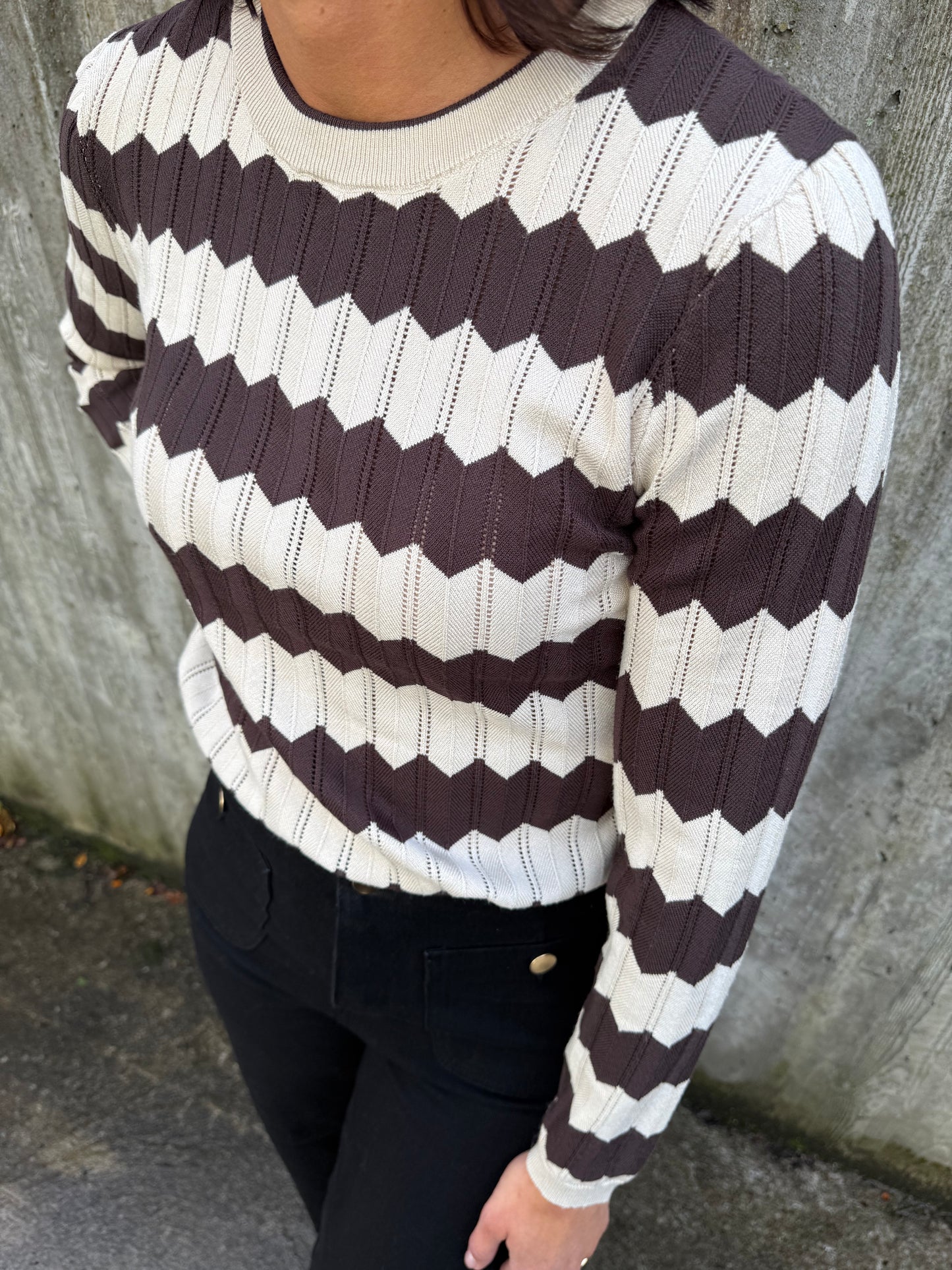 OBJEBBA L/S KNIT PULLOVER SEAL BROWN