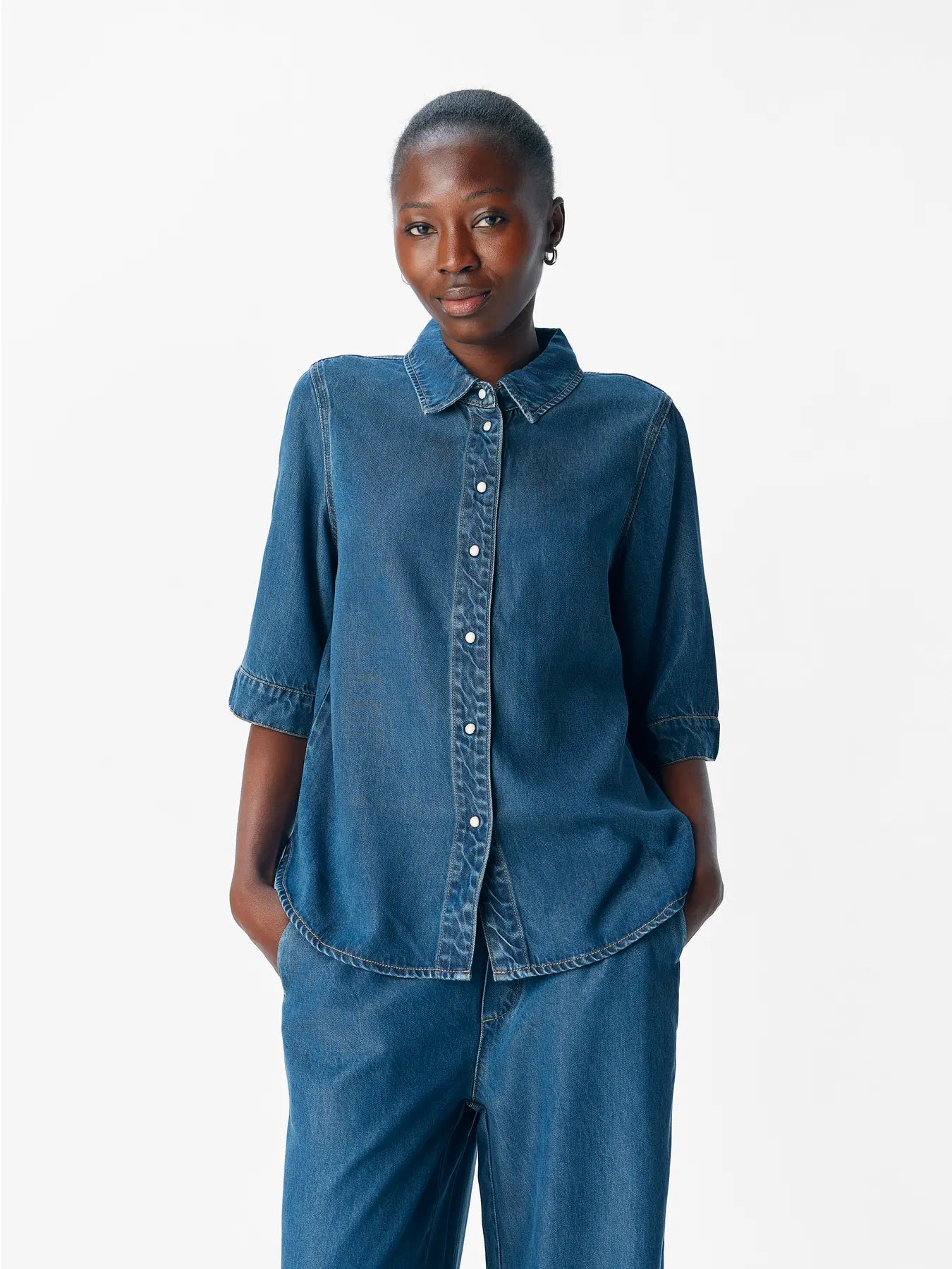 OBJFRAME 2/4 RE DENIM TOP DARK BLUE RINSE