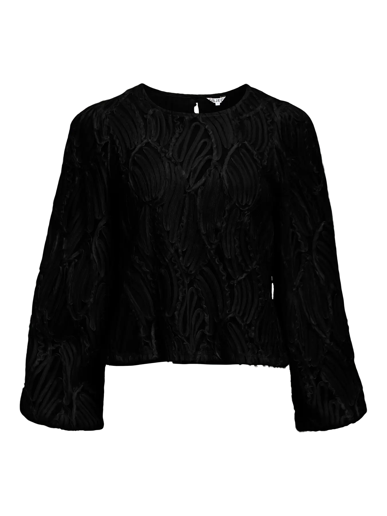 OBJLUCIE L/S RE O-NECK TOP BLACK