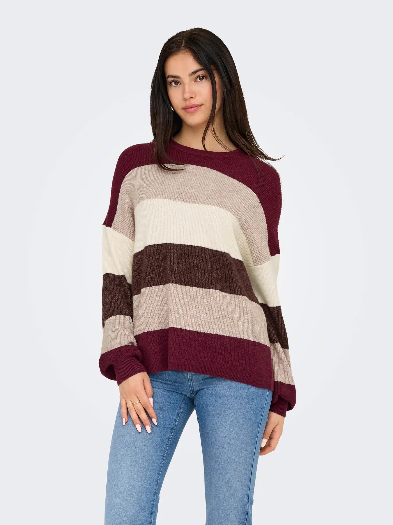 ONLATIA L/S STRIPE PULLOVER ZINFANDEL