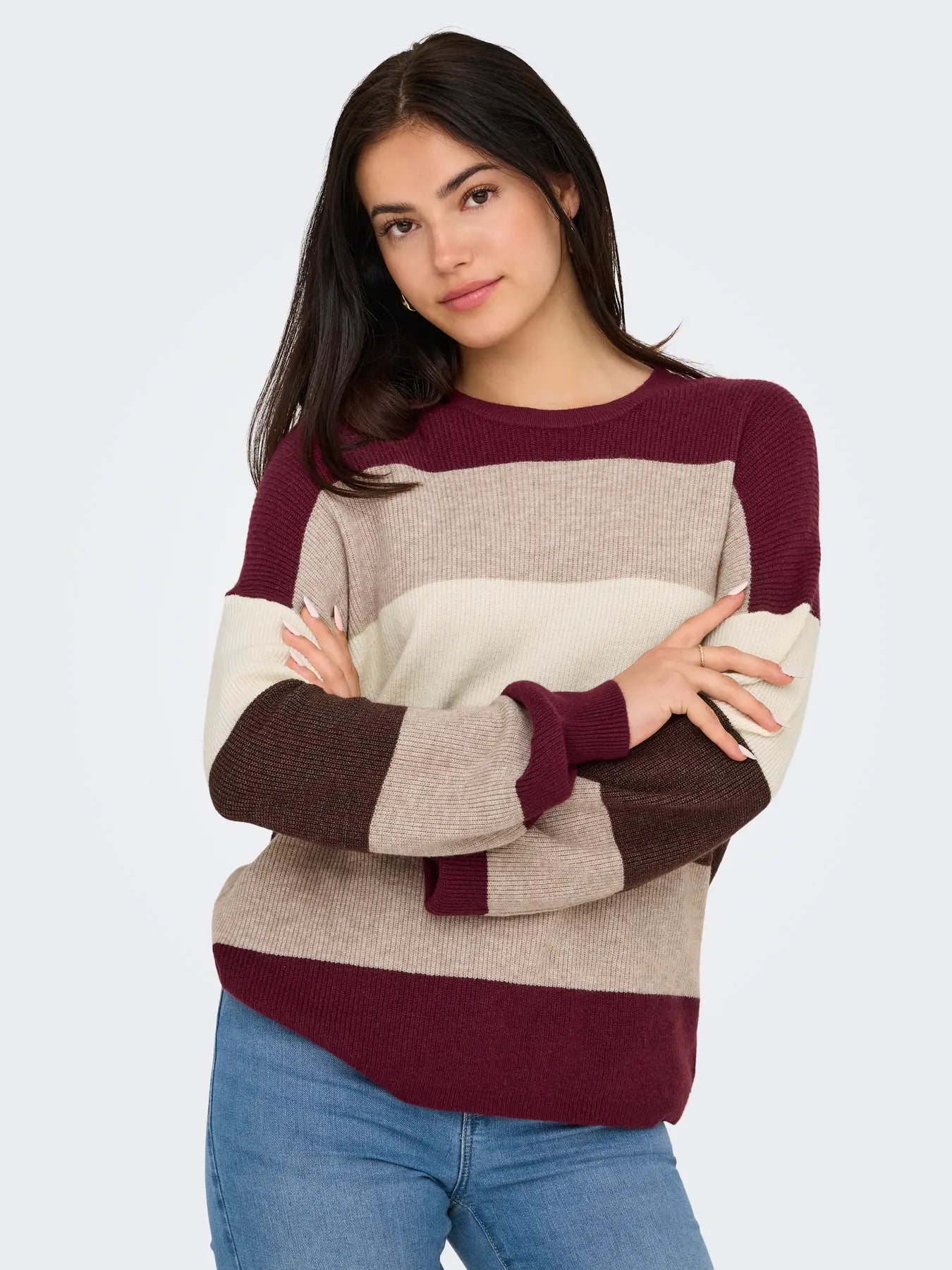 ONLATIA L/S STRIPE PULLOVER ZINFANDEL