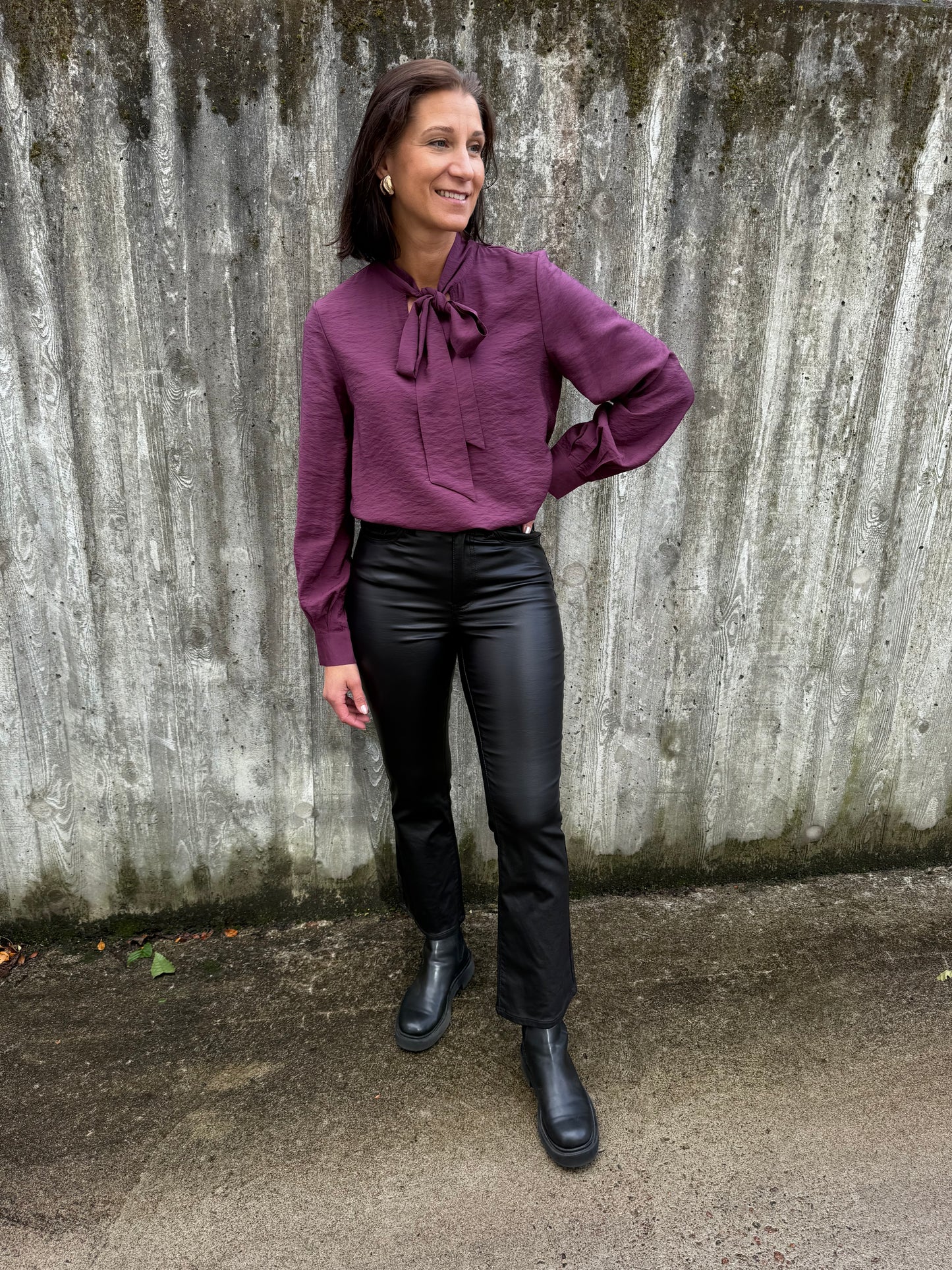 OBJJACIRA L/S BOW SHIRT MAUVE WINE