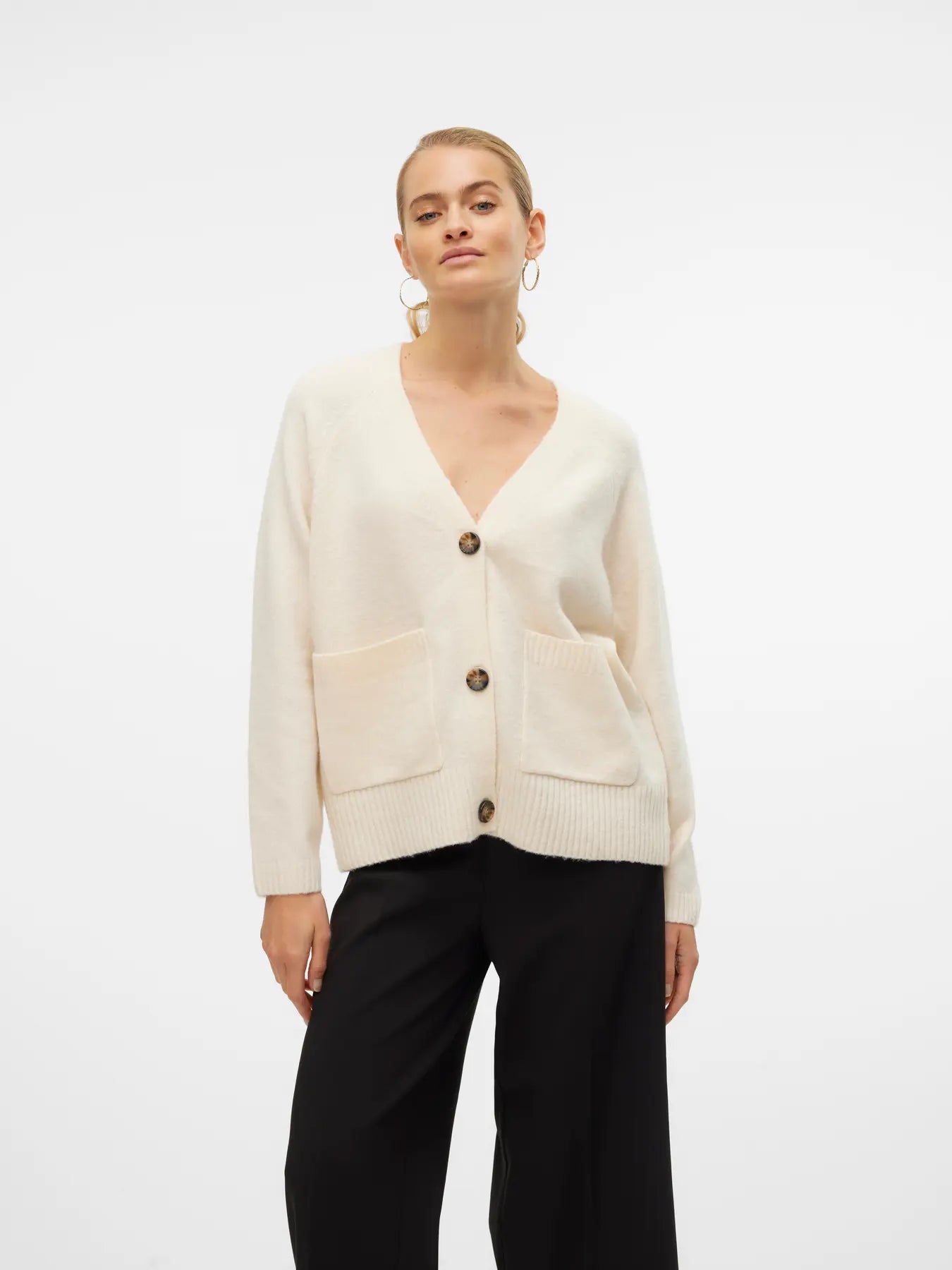 VMBOOM LS V-NECK BUTTON CARDIGAN BIRCH
