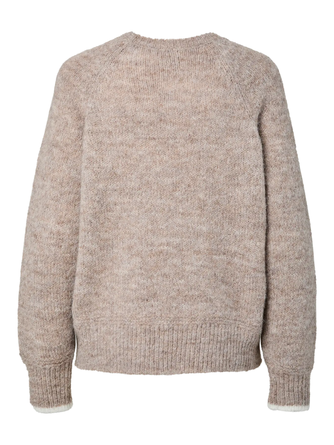 PCIVY LS O-NECK CONTRAST KNIT BEIGE