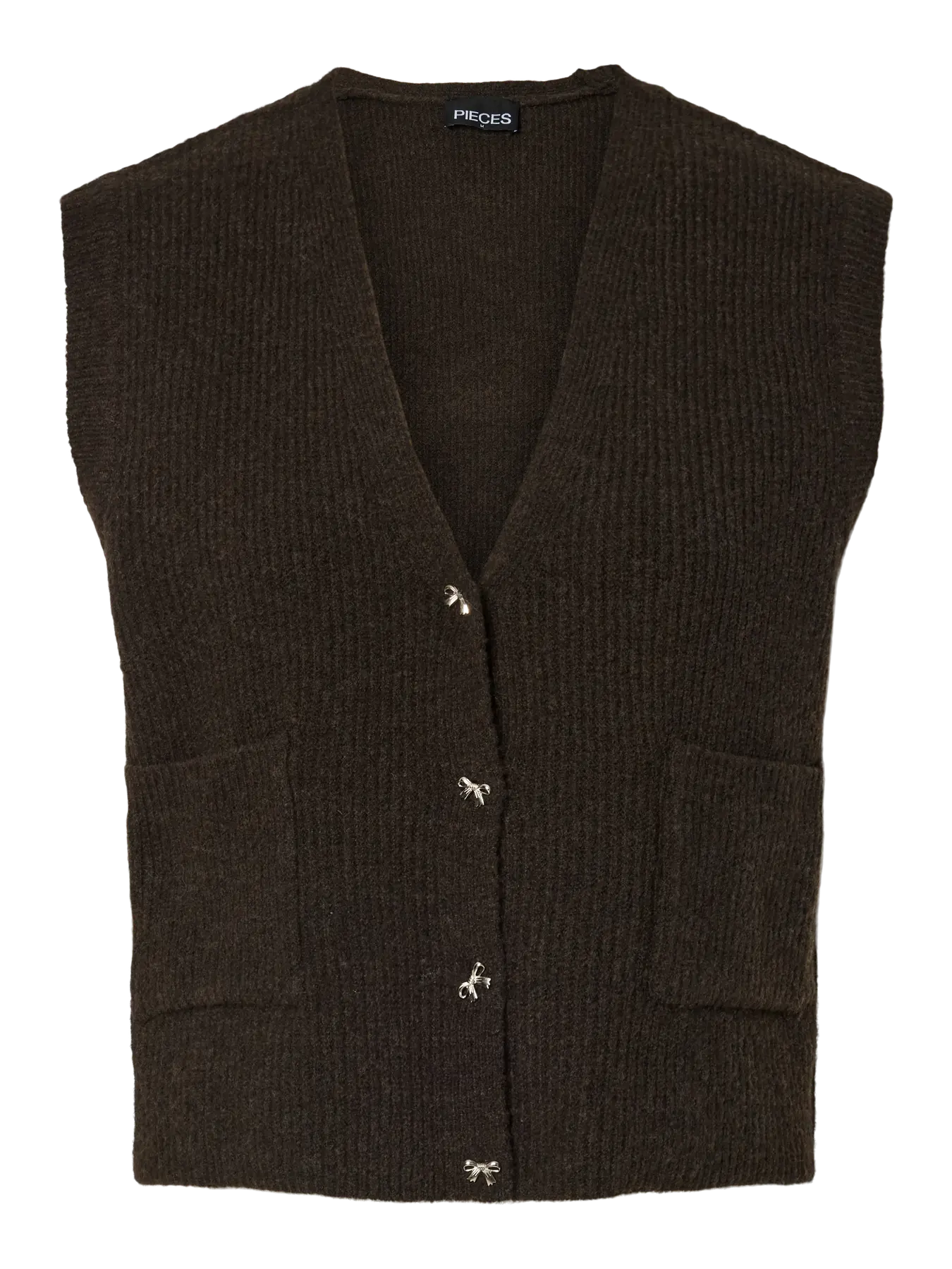 PCSILLY SL V-NECK KNIT VEST HOT FUDGE