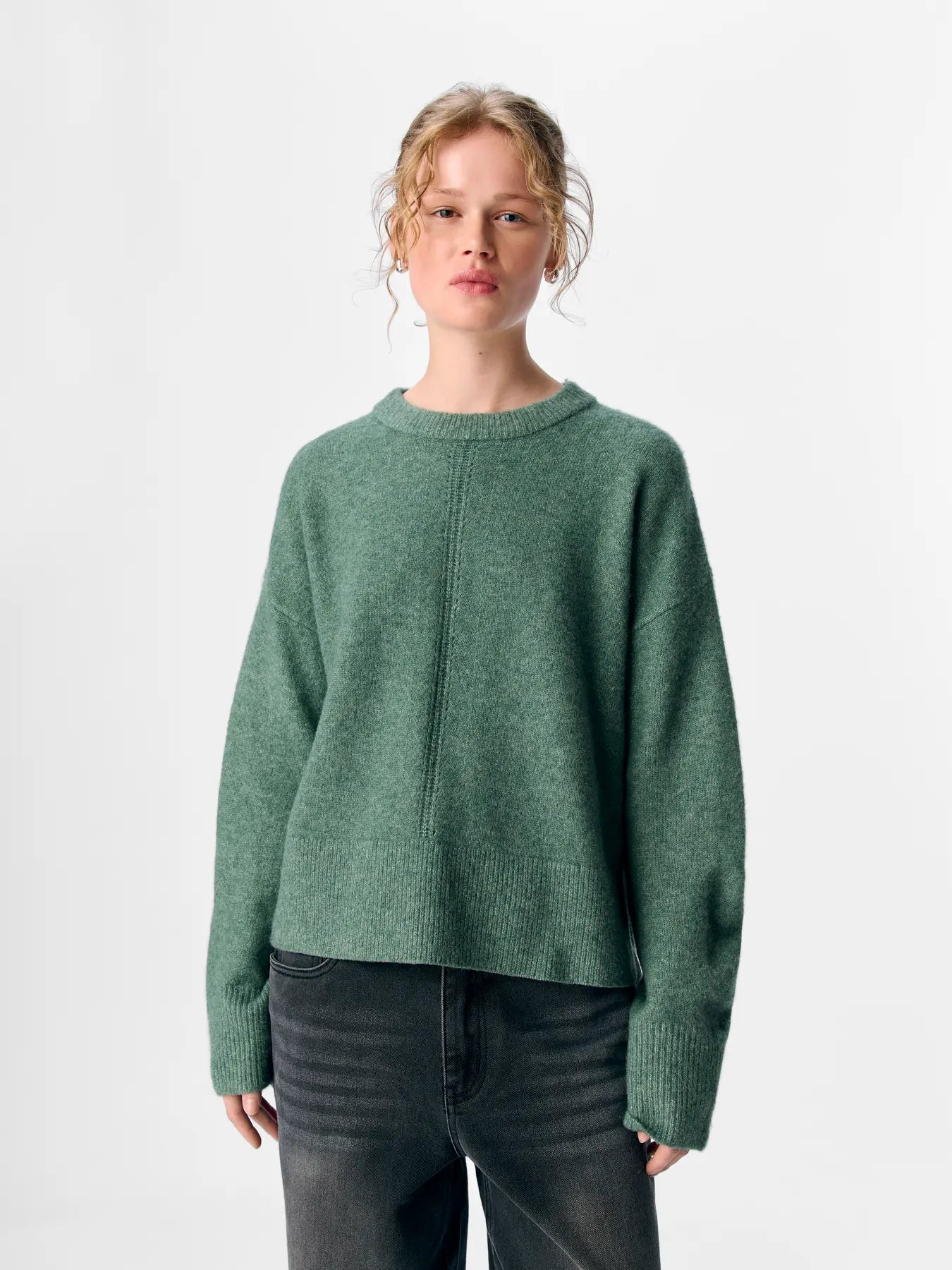 OBJJUNO L/S LO O-NECK KNIT GREEN MELANGE