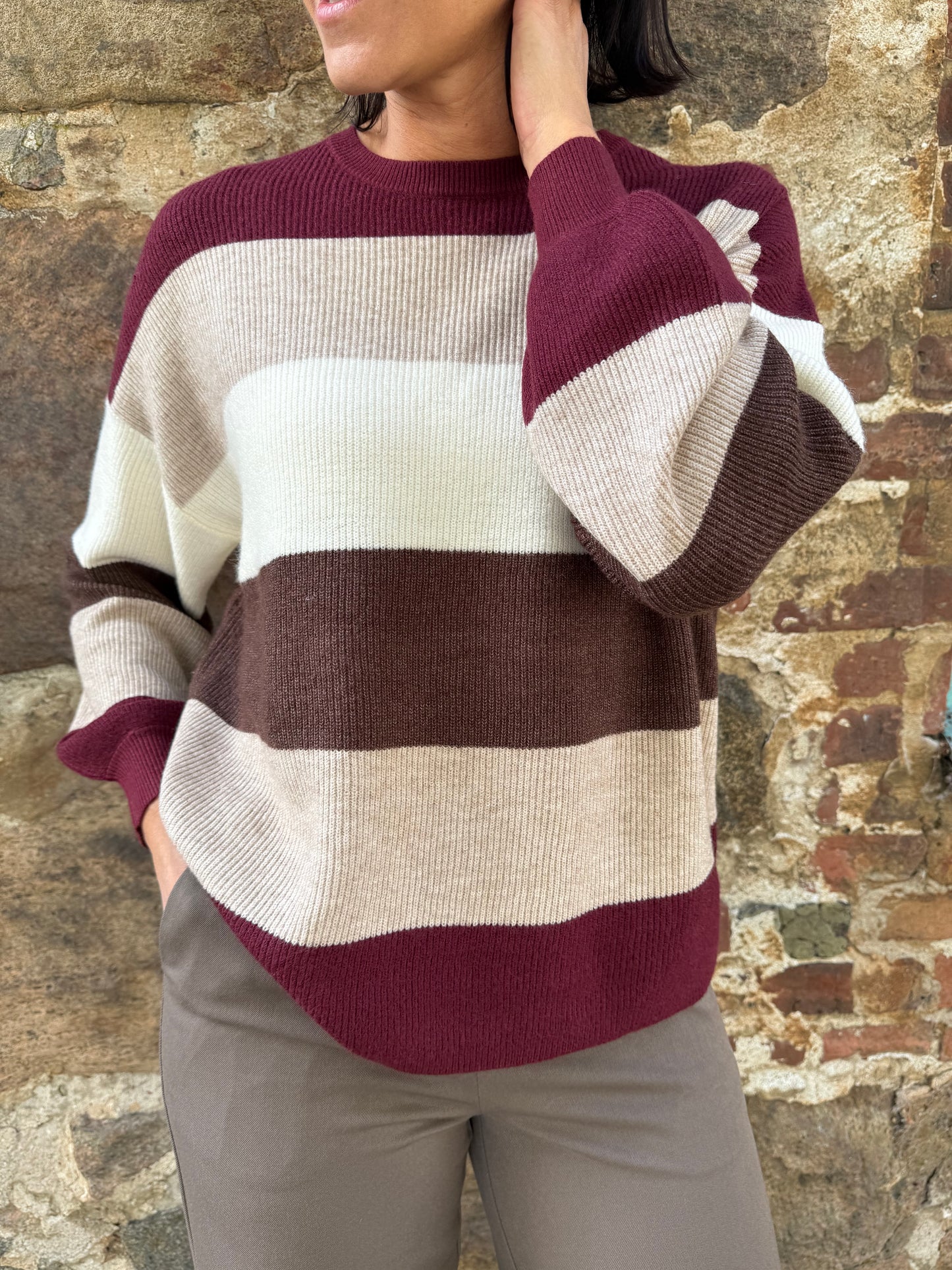 ONLATIA L/S STRIPE PULLOVER ZINFANDEL