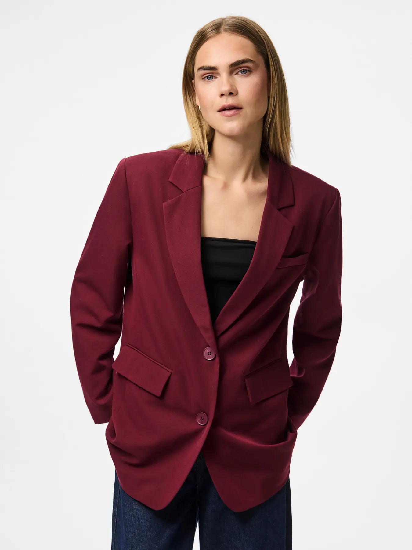 PCKAMIL LS LOOSE BLAZER TAWNY PORT