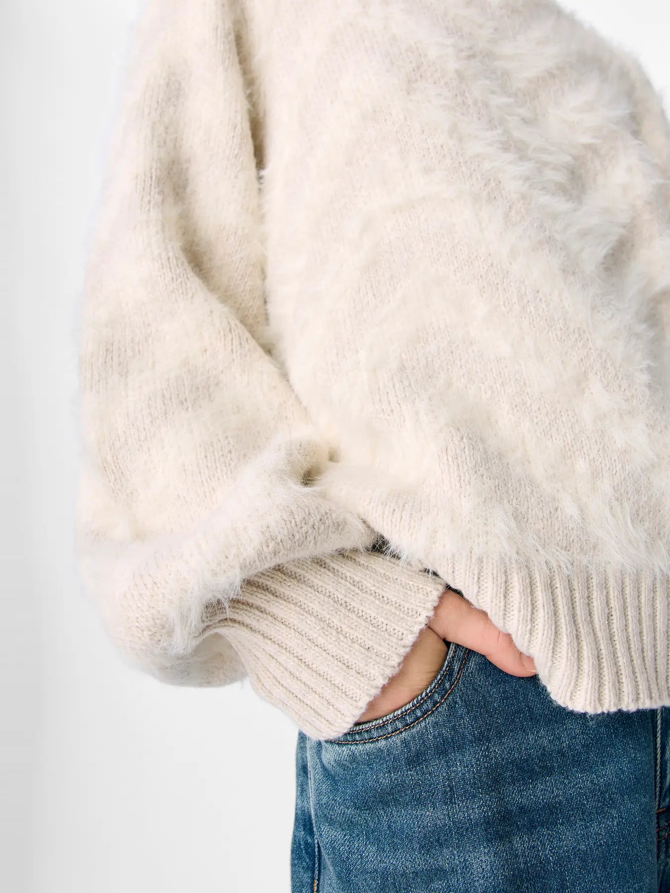 OBJHOLLOW L/S KNIT PULLOVER WHITE SAND