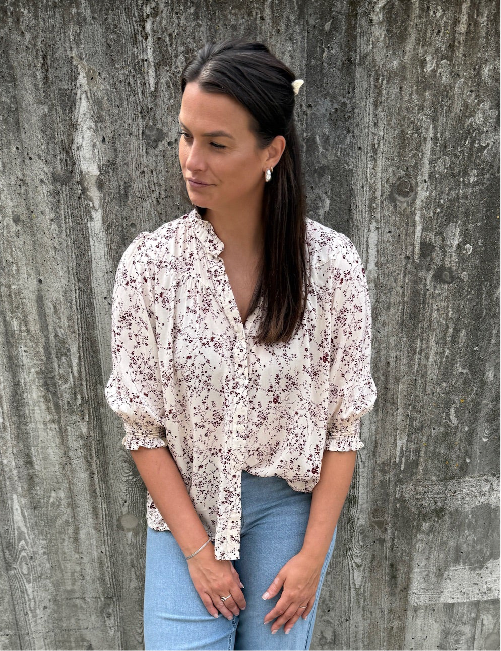 ONLRAYA 3/4 SHIRT ZINFANDEL FLOWER