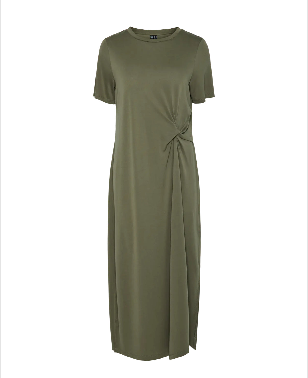 PCANORA SS O-NECK KNOT DRESS GREEN