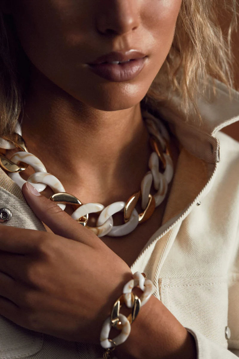 Big Chain Necklace Beige Gold
