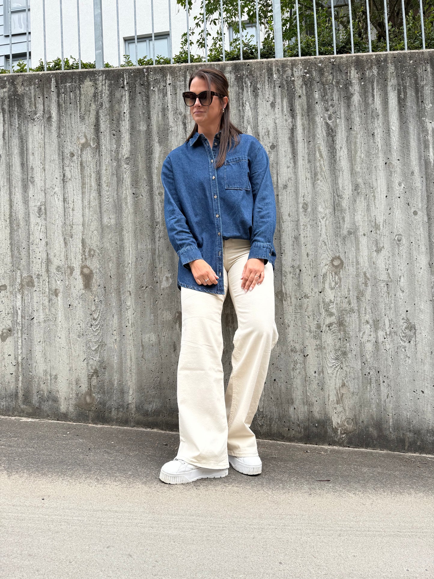 PCMAISIE LS DENIM SHIRT DARK BLUE