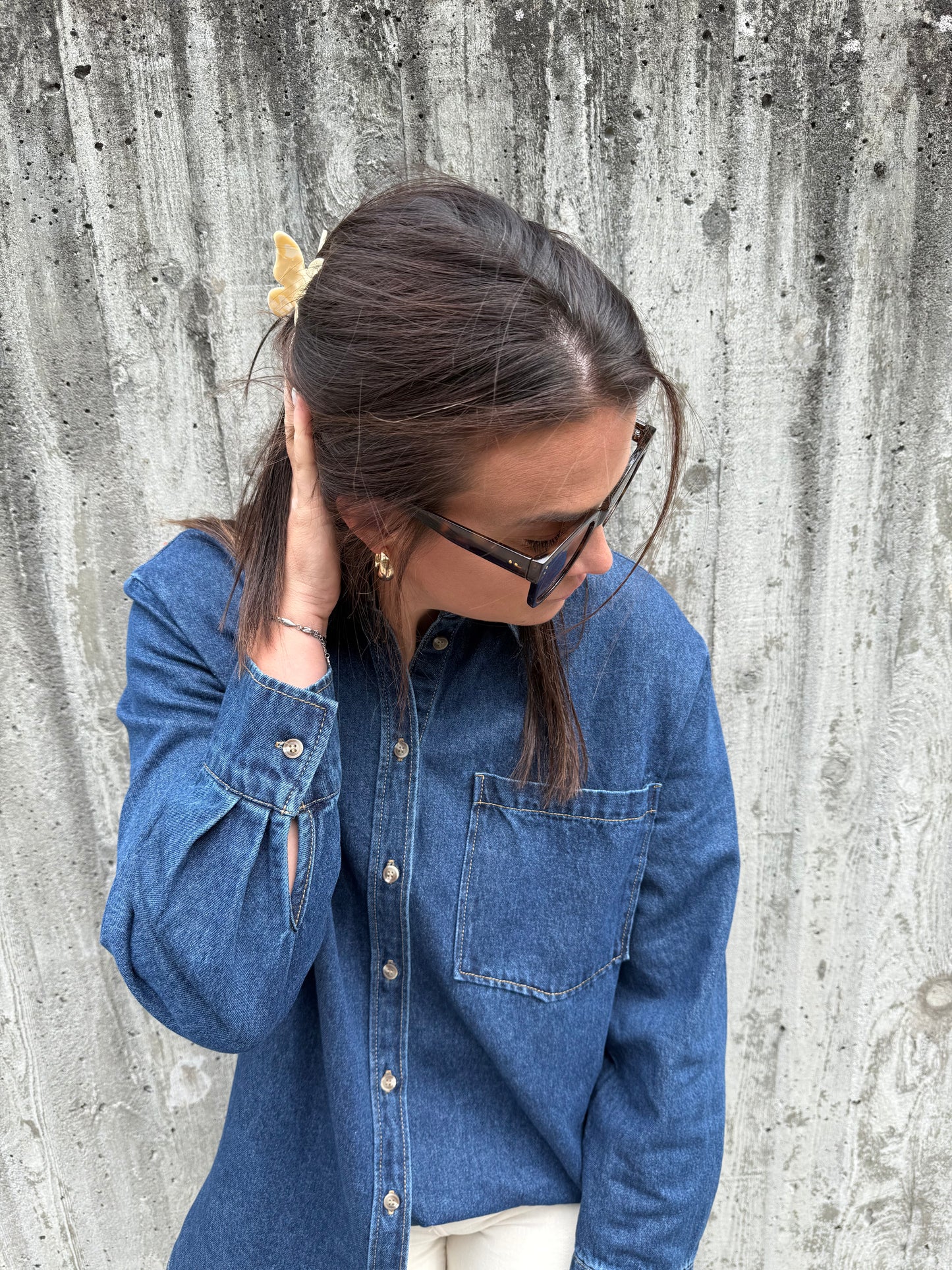 PCMAISIE LS DENIM SHIRT DARK BLUE