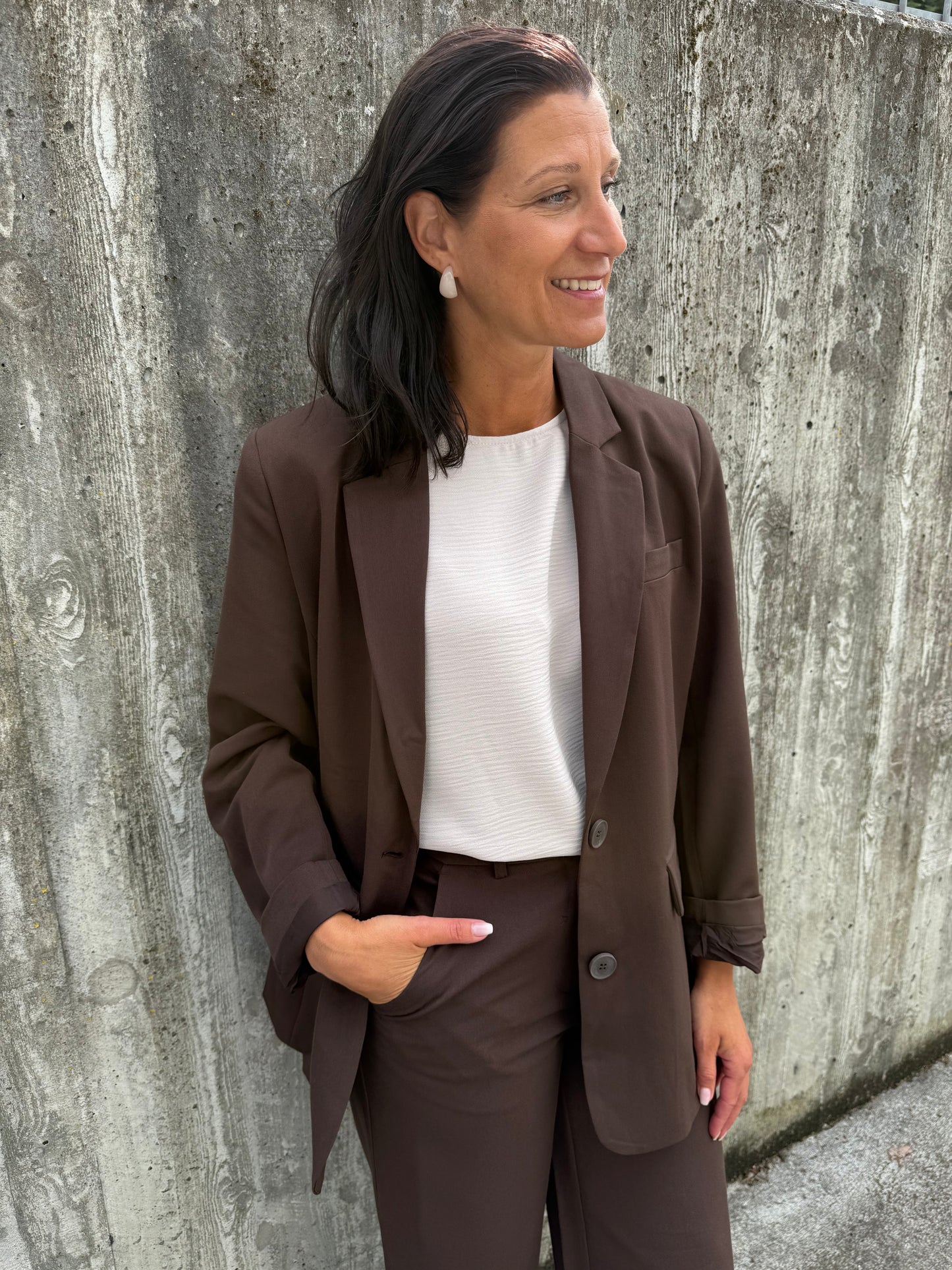 PCKAMIL LS LOOSE BLAZER HOT FUDGE