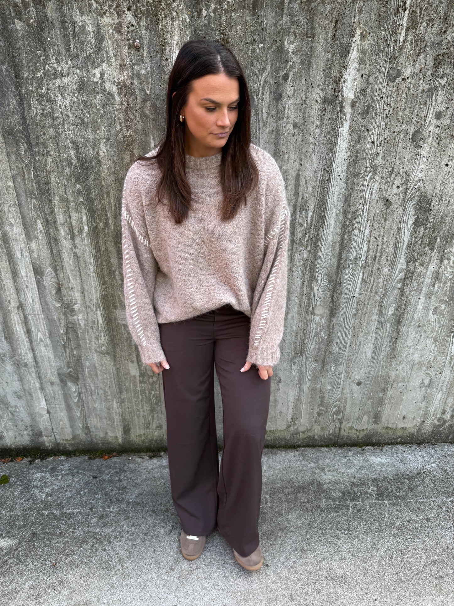 JDYZOEY LIFE L/S STITCH PULLOVER BEIGE