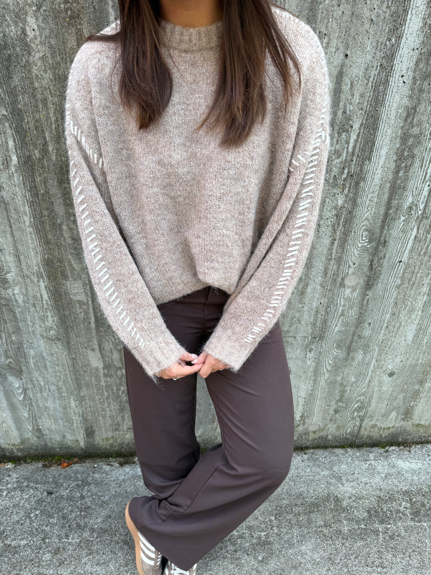 JDYZOEY LIFE L/S STITCH PULLOVER BEIGE