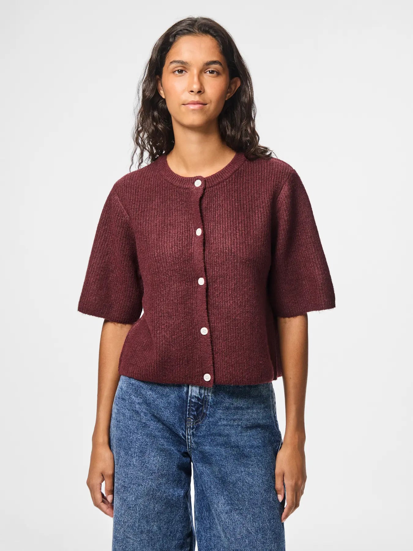 PCSILLY SS O-NECK KNIT CARDIGAN TAWNY PORT