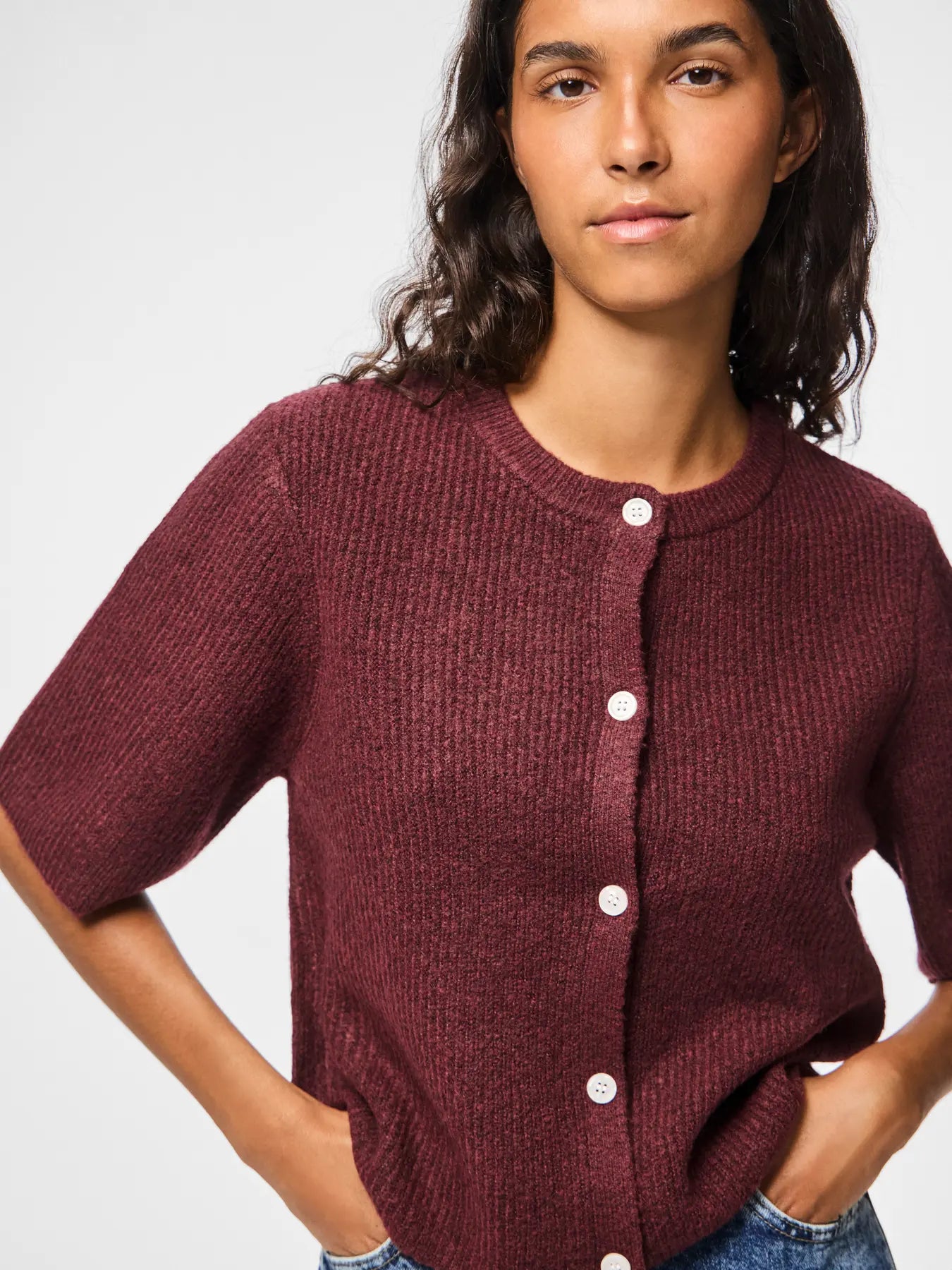 PCSILLY SS O-NECK KNIT CARDIGAN TAWNY PORT