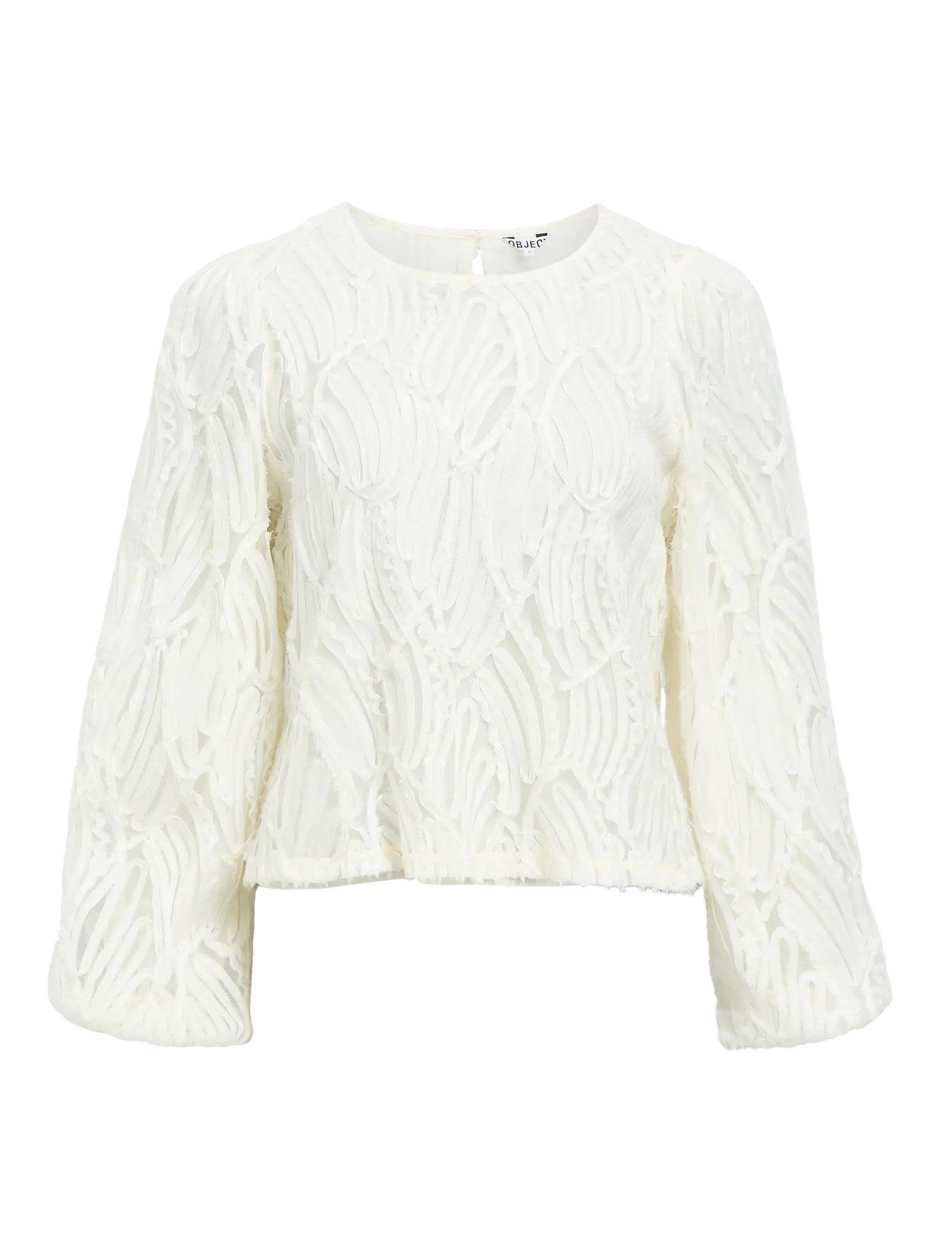 OBJLUCIE L/S RE O-NECK TOP WHITE SAND