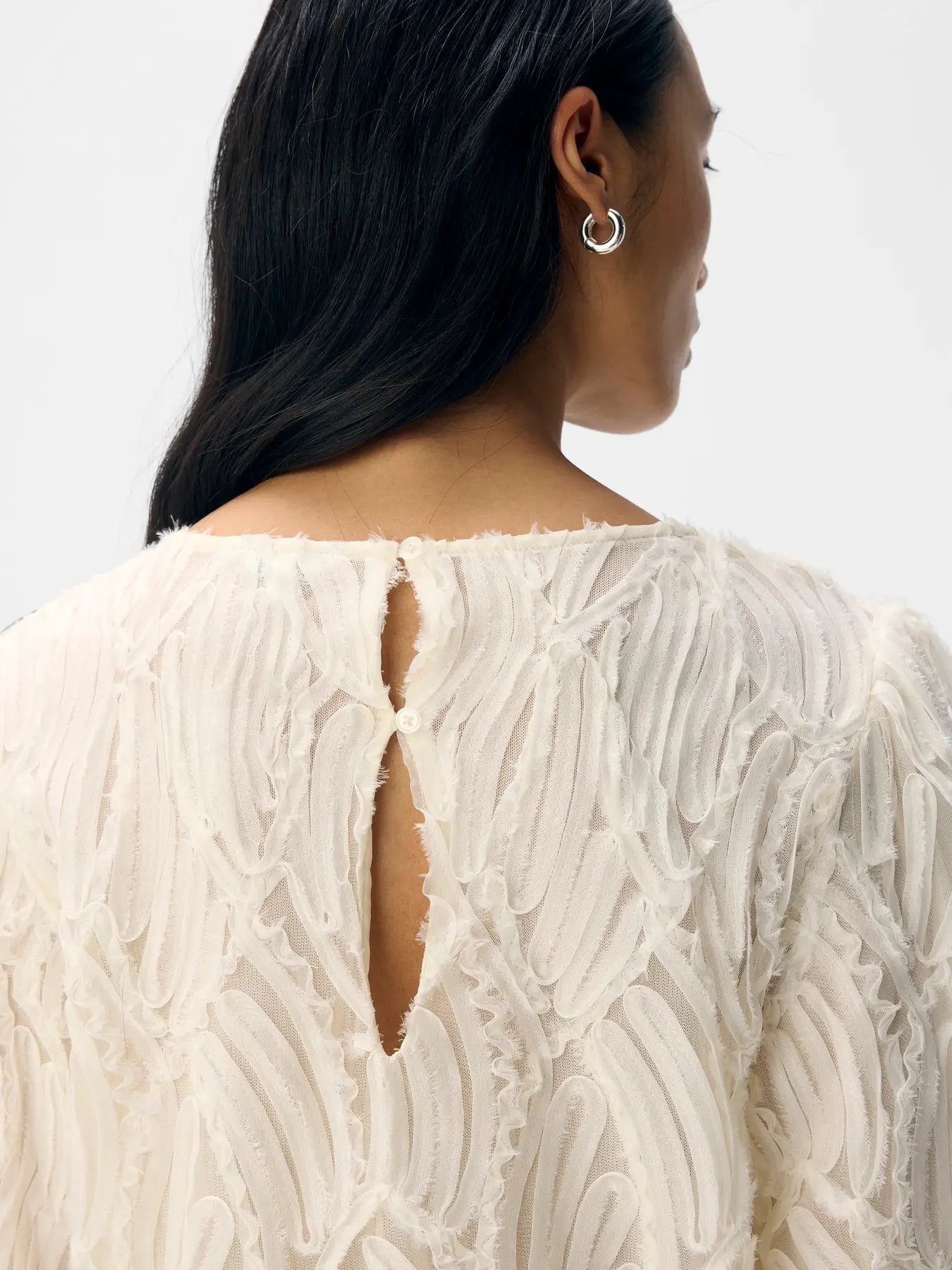 OBJLUCIE L/S RE O-NECK TOP WHITE SAND