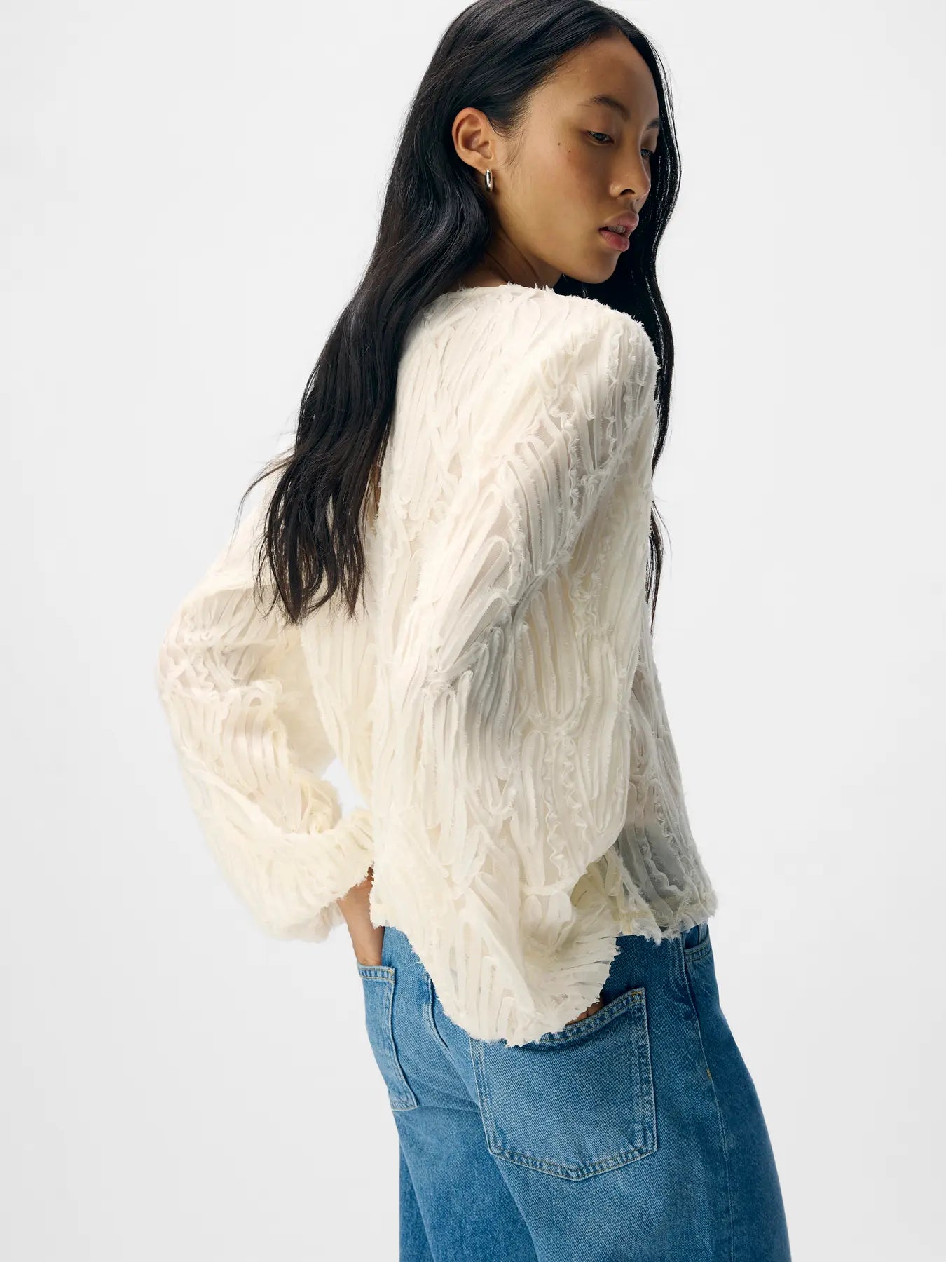 OBJLUCIE L/S RE O-NECK TOP WHITE SAND
