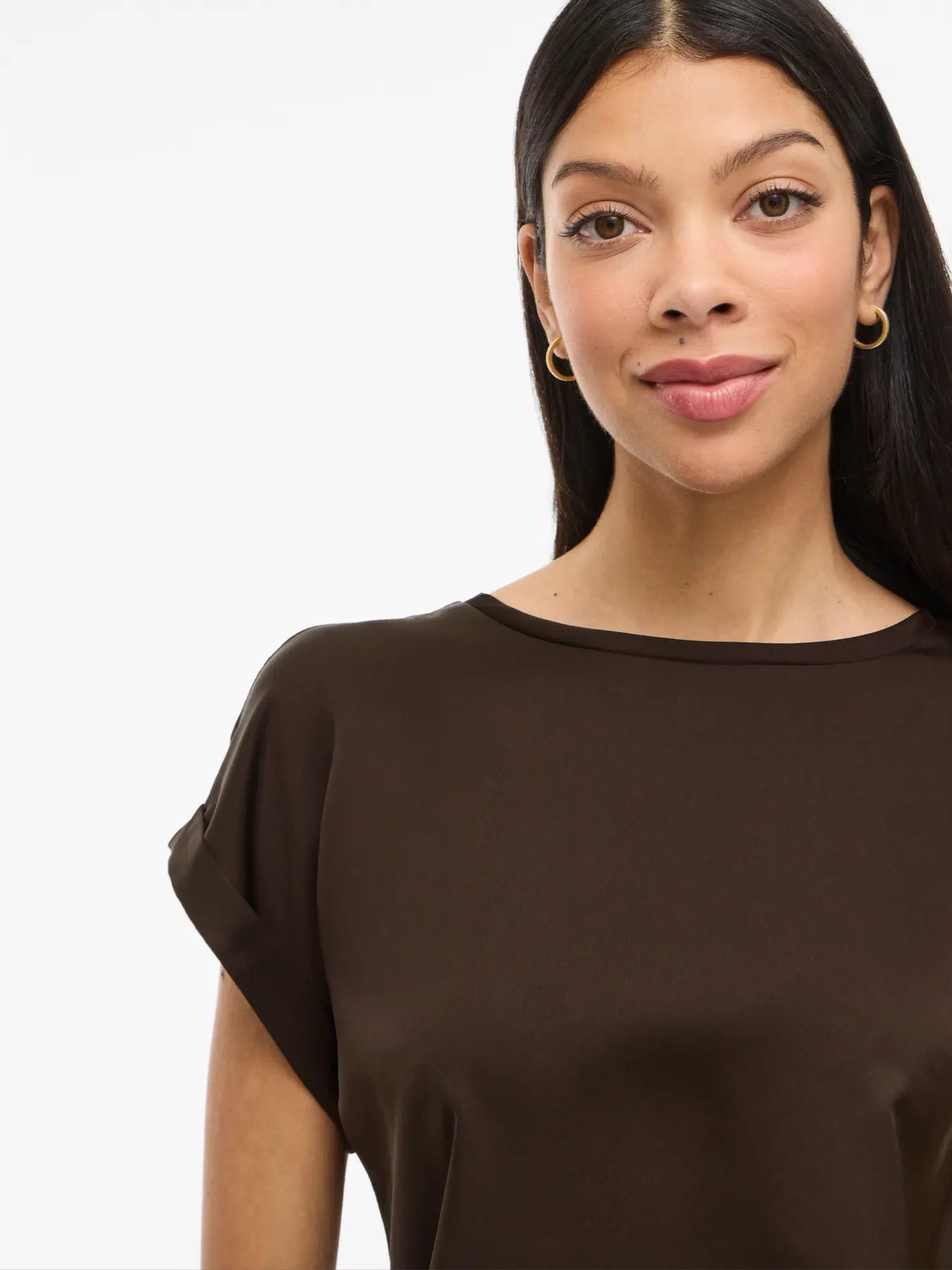 VIELLETTE S/S SATIN TOP COFFEE BEAN