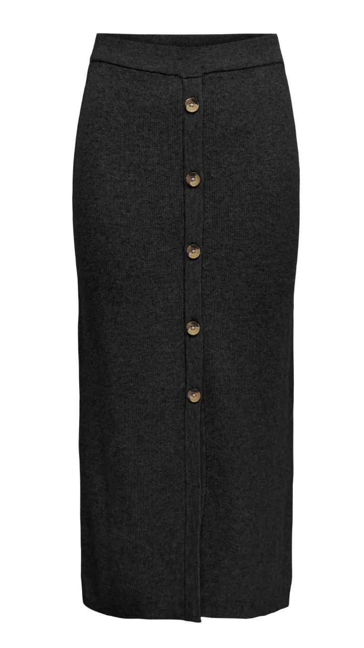 ONLIBI RIB BUTTON SKIRT BLACK