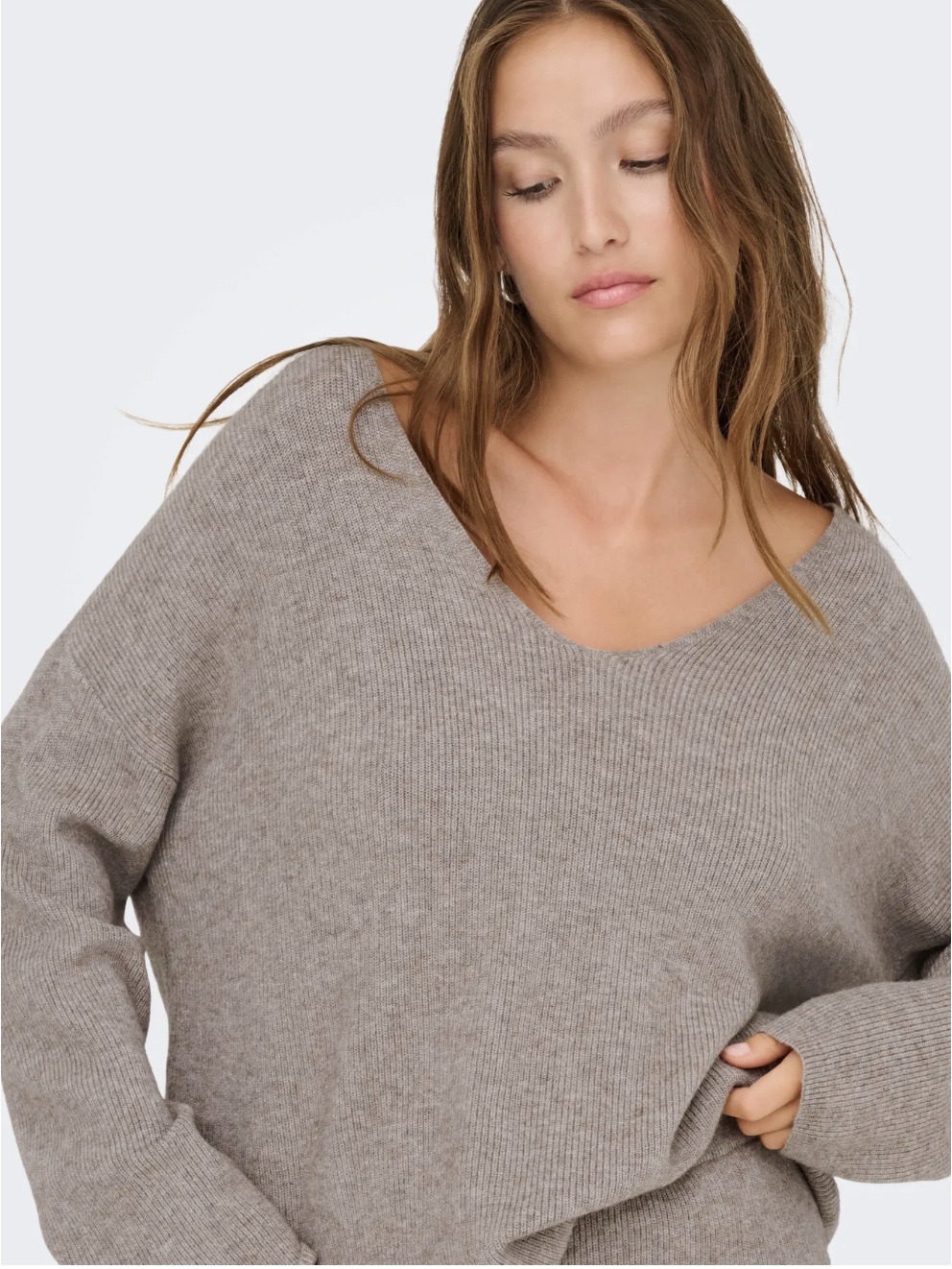 ONLIBI LS RIB LOOSE V-NECK BEIGE