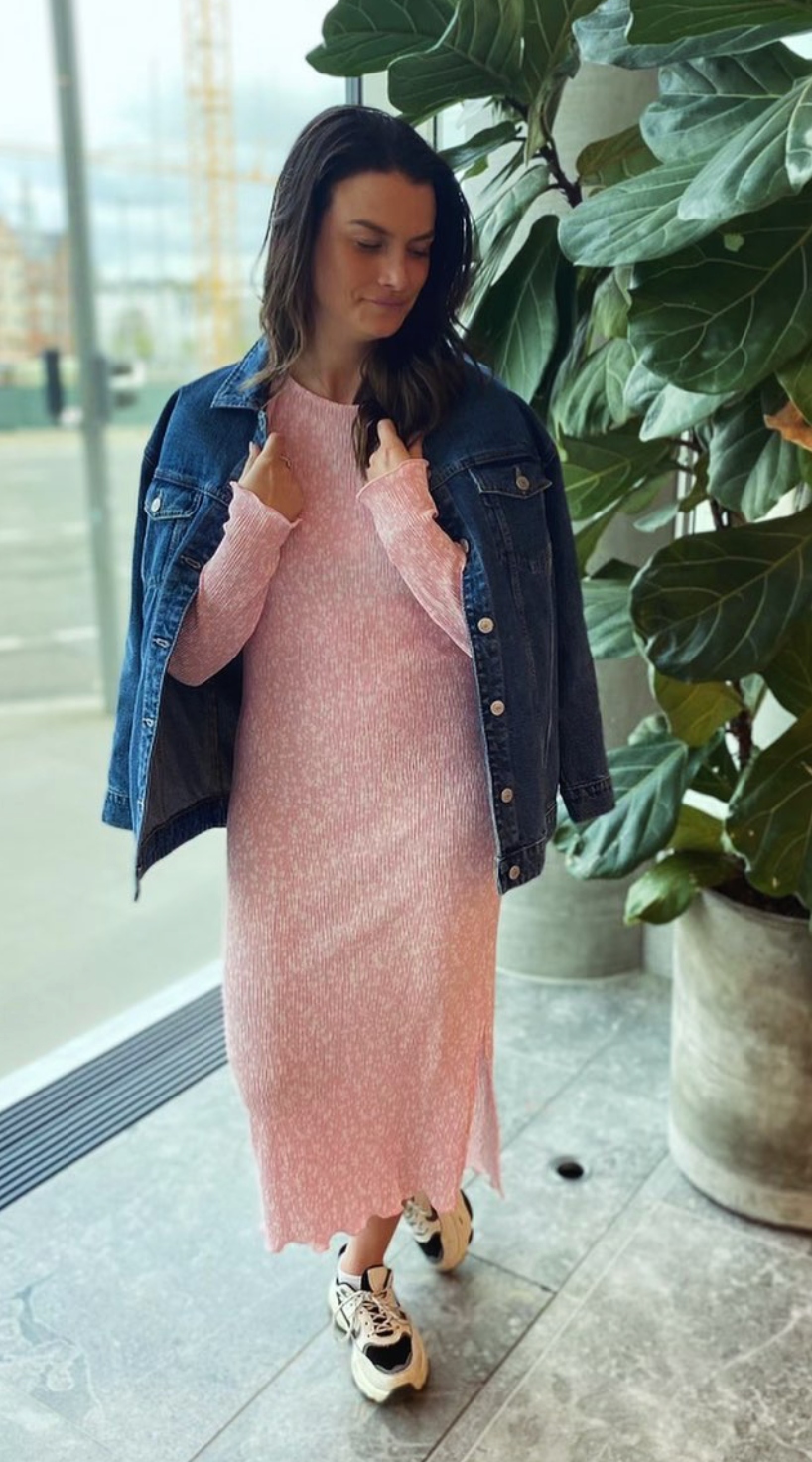 PCFLORA LS MIDI DRESS PINK FLOWER