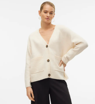 VMBOOM LS V-NECK BUTTON CARDIGAN BIRCH