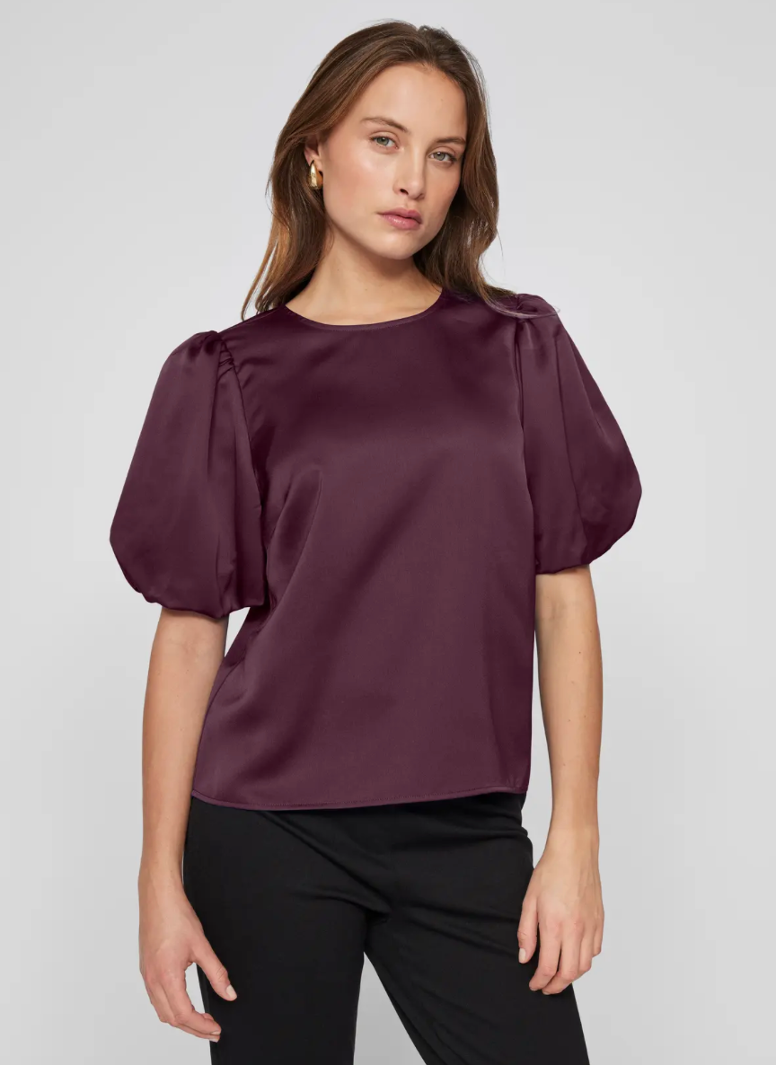 VIELLETTE 2/4 SATIN PUFF TOP FIG