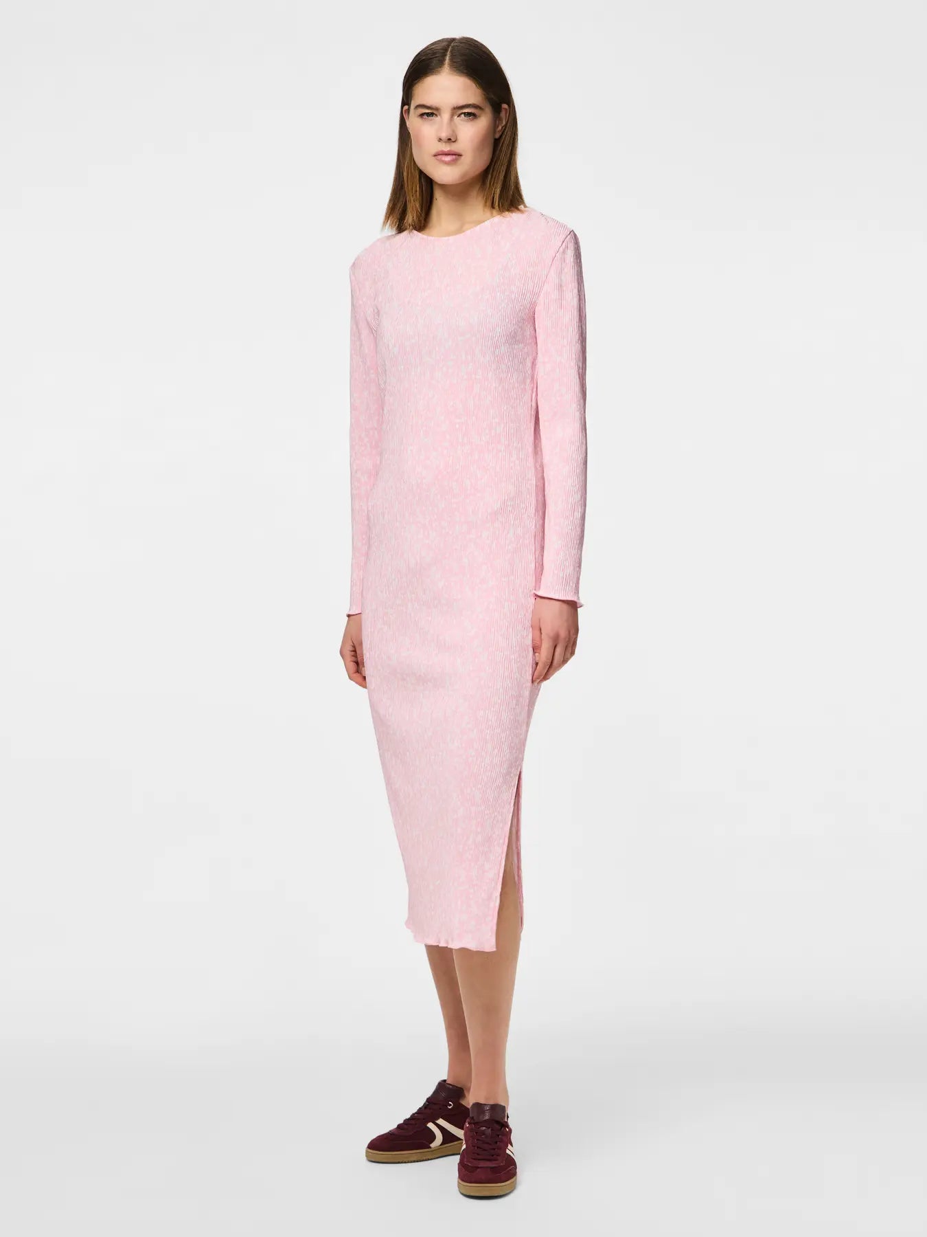 PCFLORA LS MIDI DRESS PINK FLOWER