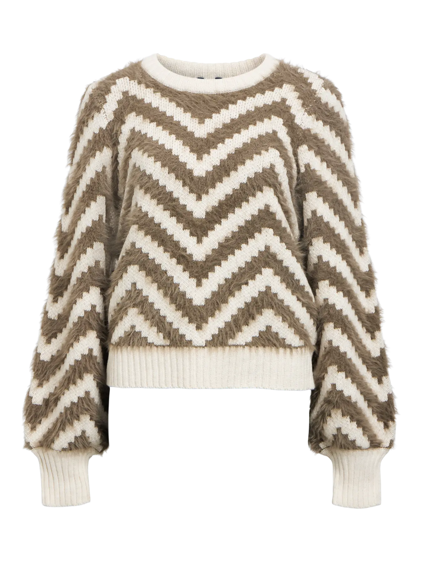 OBJHOLLOW L/S KNIT PULLOVER MOREL/WHITE