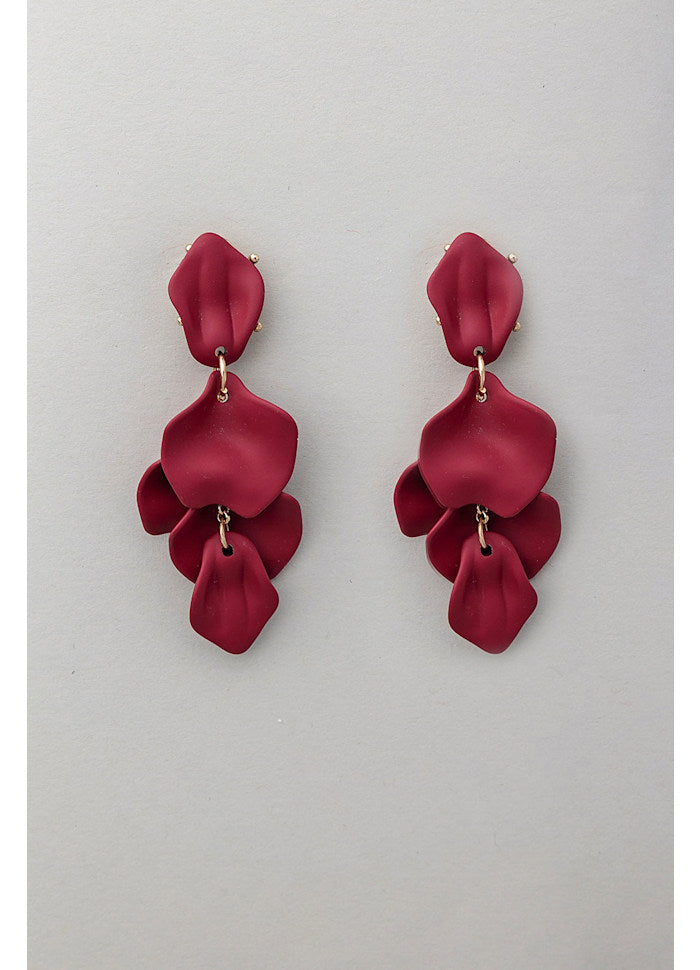 Leaf Earrings Matt Burgundy