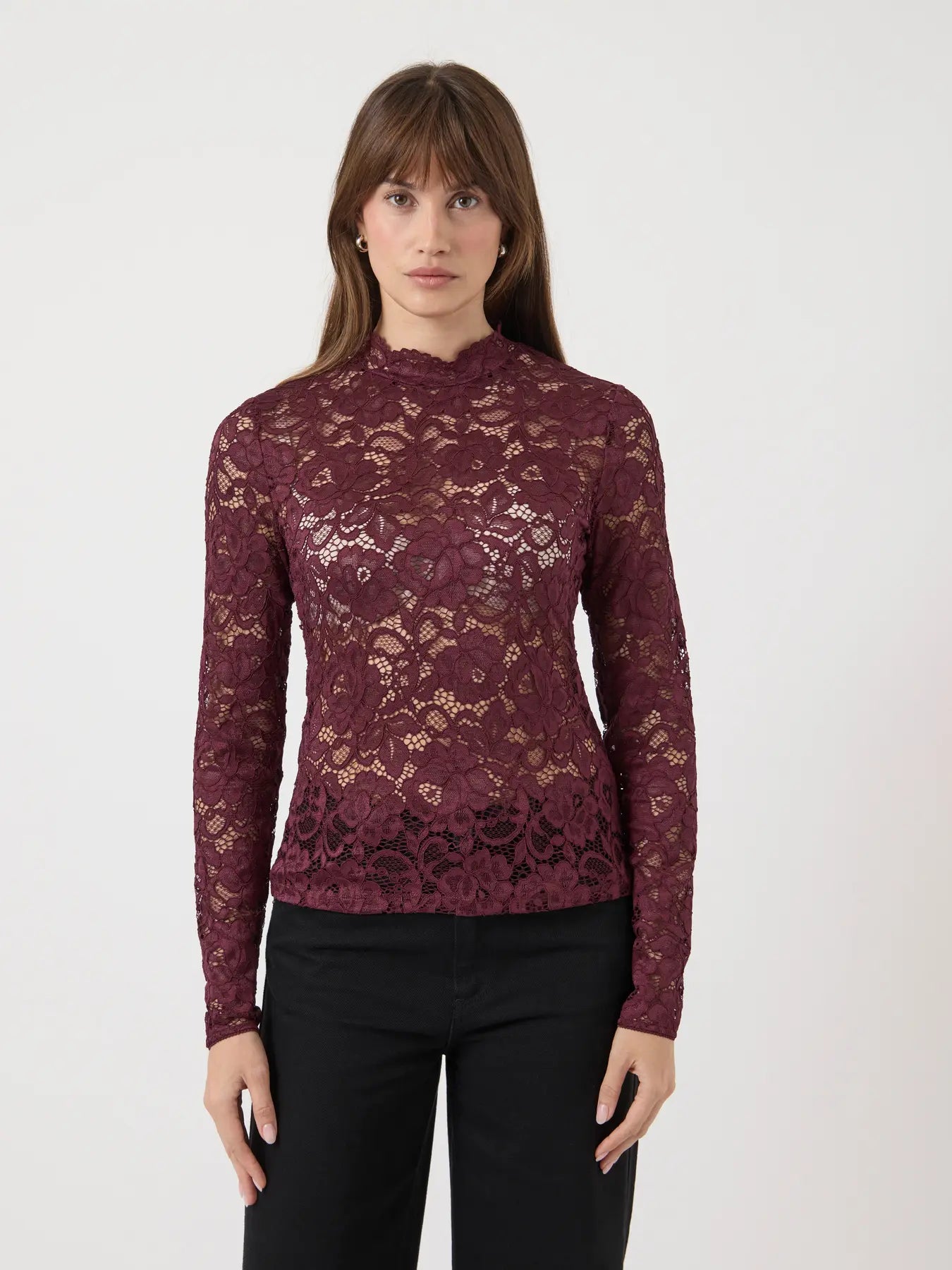 YASLACEY LS LACE TOP PORT ROYAL