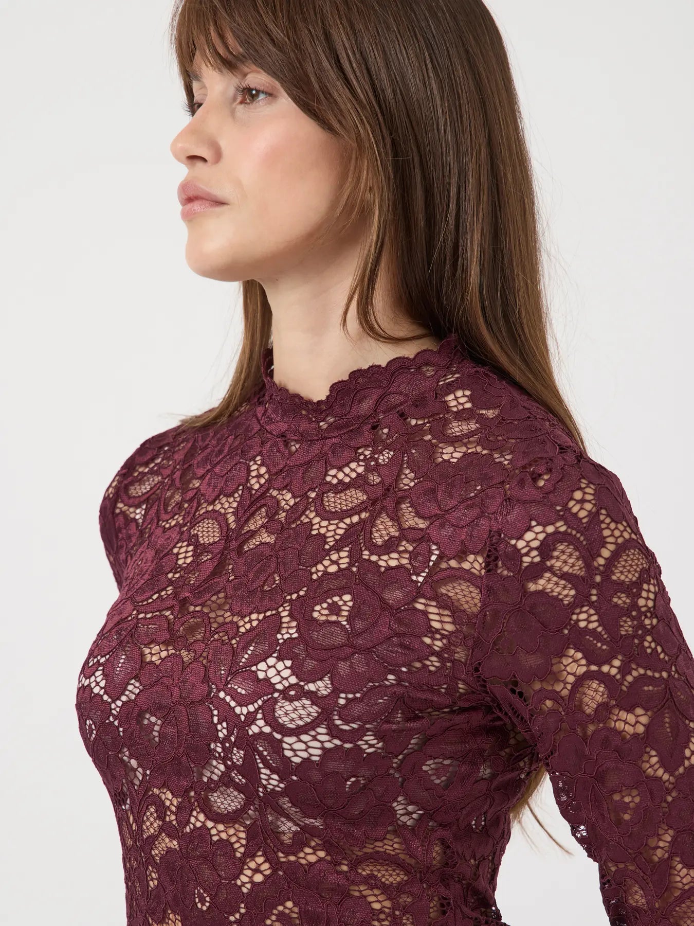 YASLACEY LS LACE TOP PORT ROYAL
