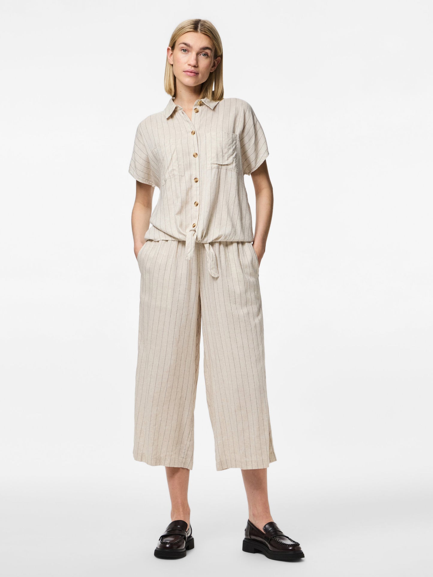 PCPIA HW WIDE CULOTTE BEIGE M. SVARTA RÄNDER