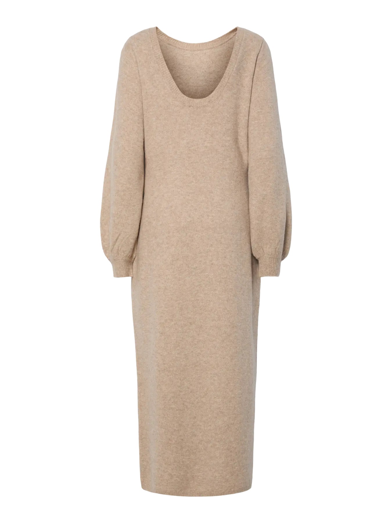 PCMARCELLO LS DEEP BACK KNIT DRESS BEIGE