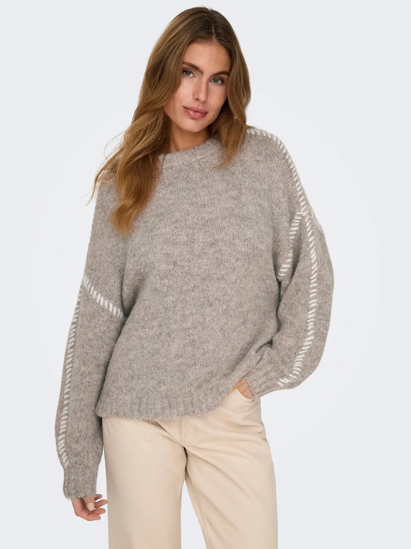 JDYZOEY LIFE L/S STITCH PULLOVER BEIGE