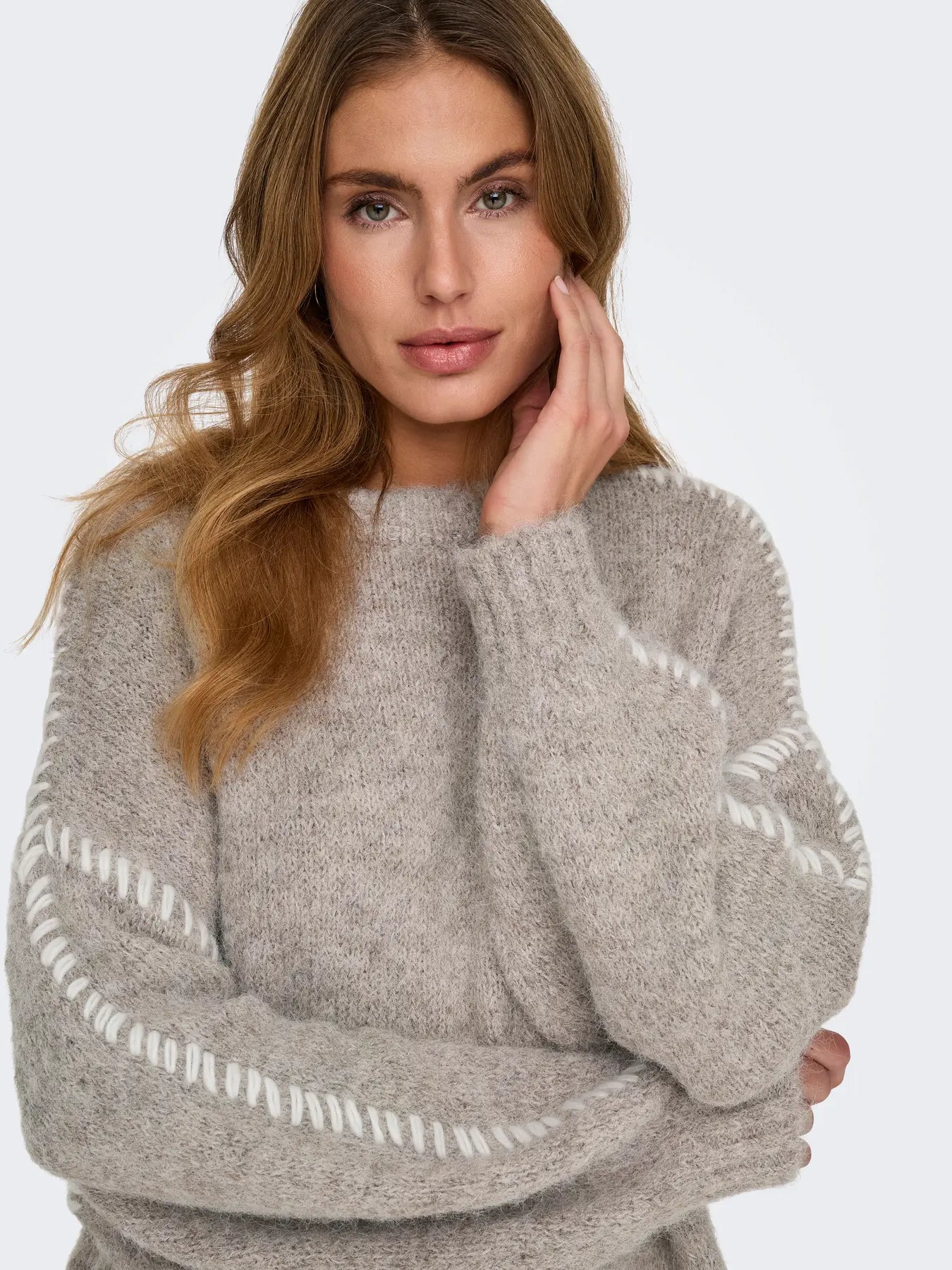 JDYZOEY LIFE L/S STITCH PULLOVER BEIGE