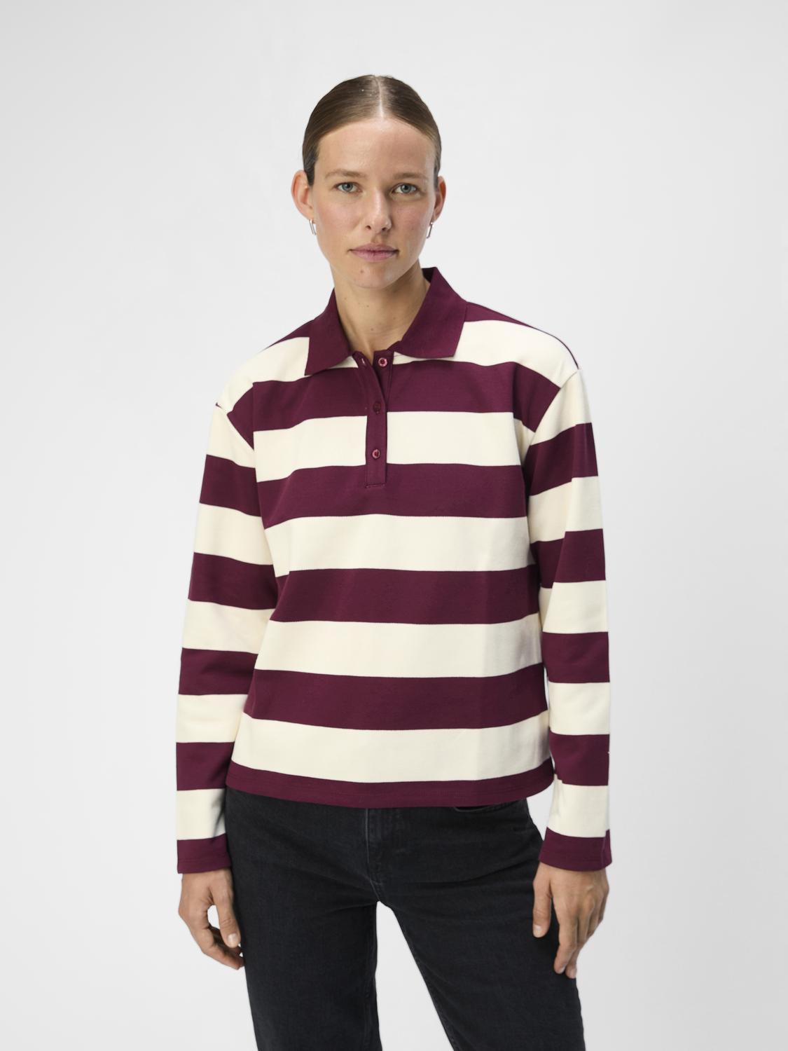 OBJMILLIE L/S POLO TOP VINRÖD