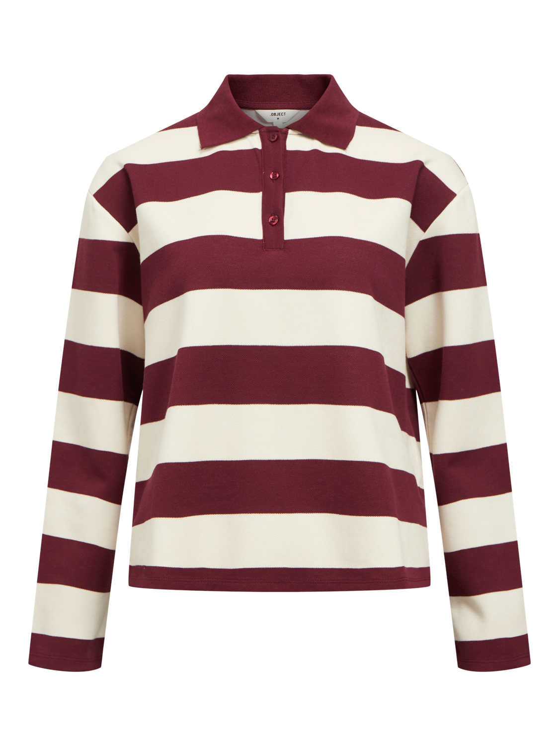 OBJMILLIE L/S POLO TOP VINRÖD