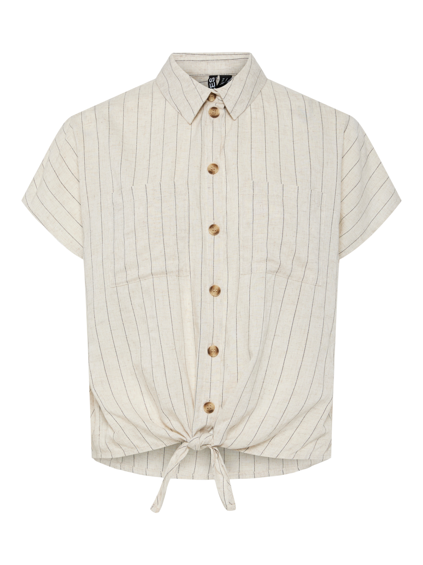PCPIA SS TIE SHIRT BEIGE M. SVART RAND