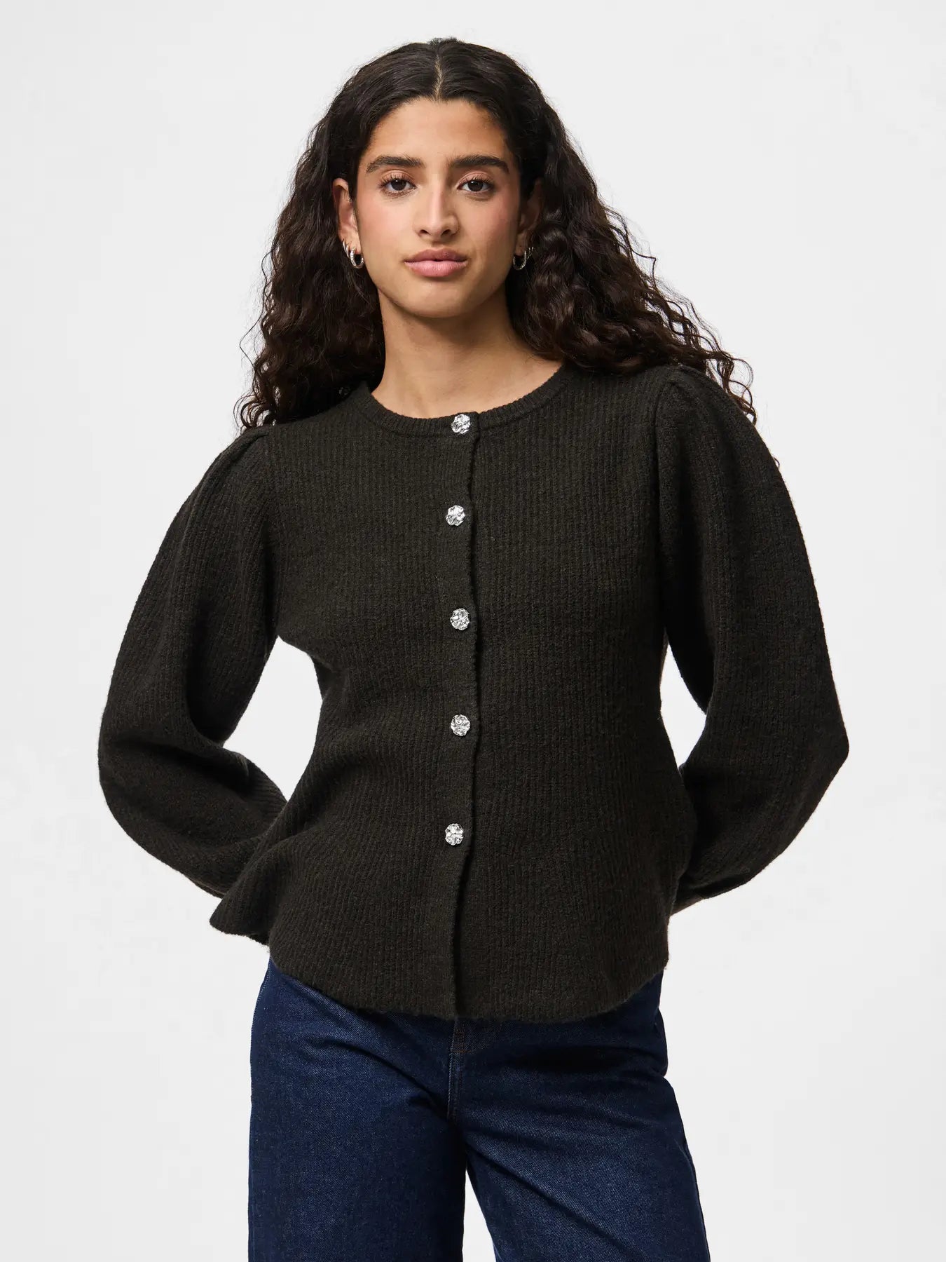 PCANNIE LS KNIT CARDIGAN DARK BROWN